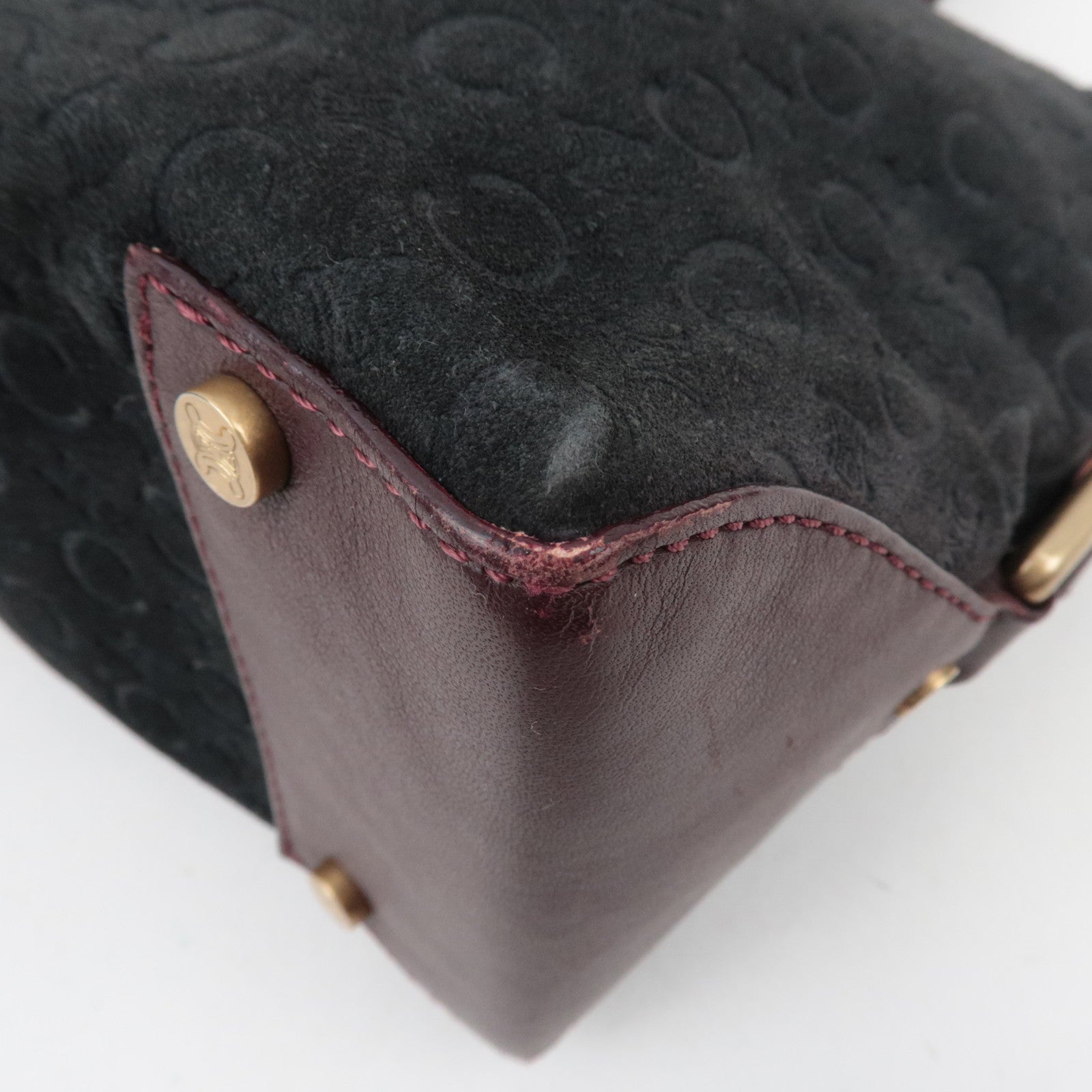 CELINE C Macadam Shoulder Bag Suede Leather Black Brown