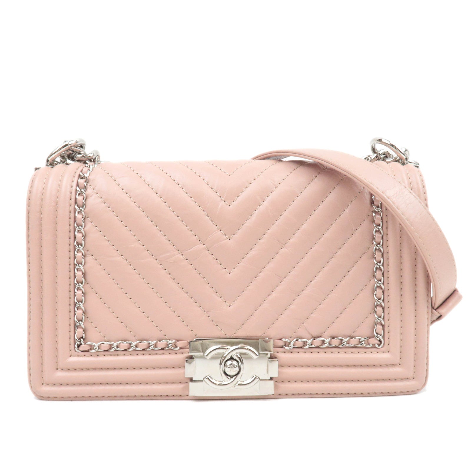 CHANEL Boy Chanel Chain Shoulder Bag Aged Calfskin Pink 2490067084678