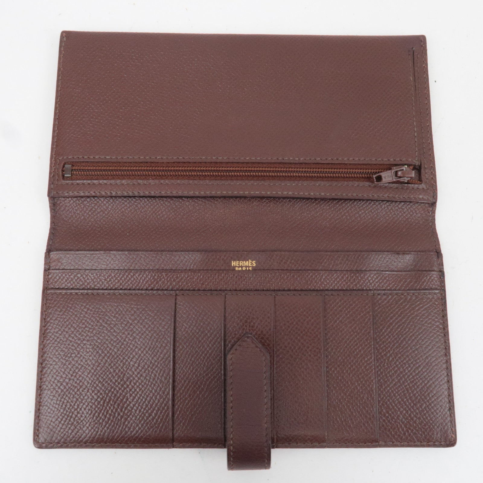 HERMES Bearn Long Wallet A Stamp (1997) Veau Epsom Brown