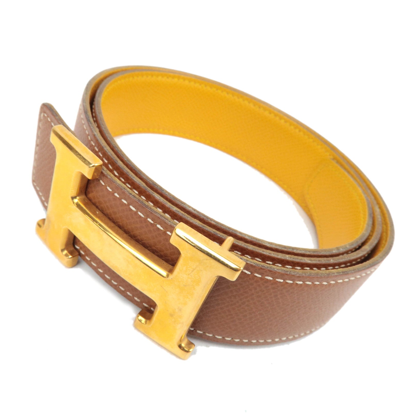 HERMES Constance Leather H Belt Size 75 □A (1997) Brown Yellow84729