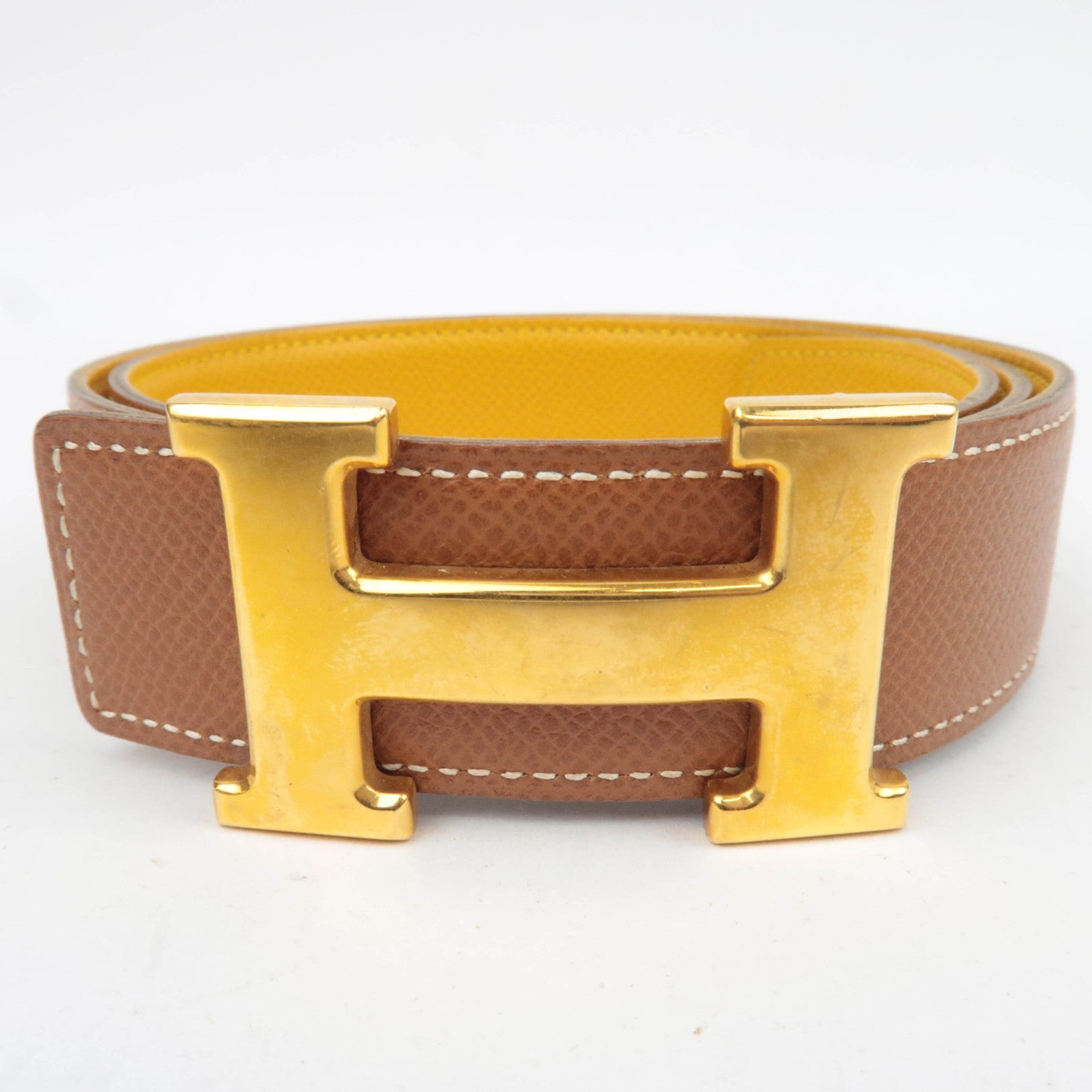 HERMES Constance Leather H Belt Size 75 □A (1997) Brown Yellow