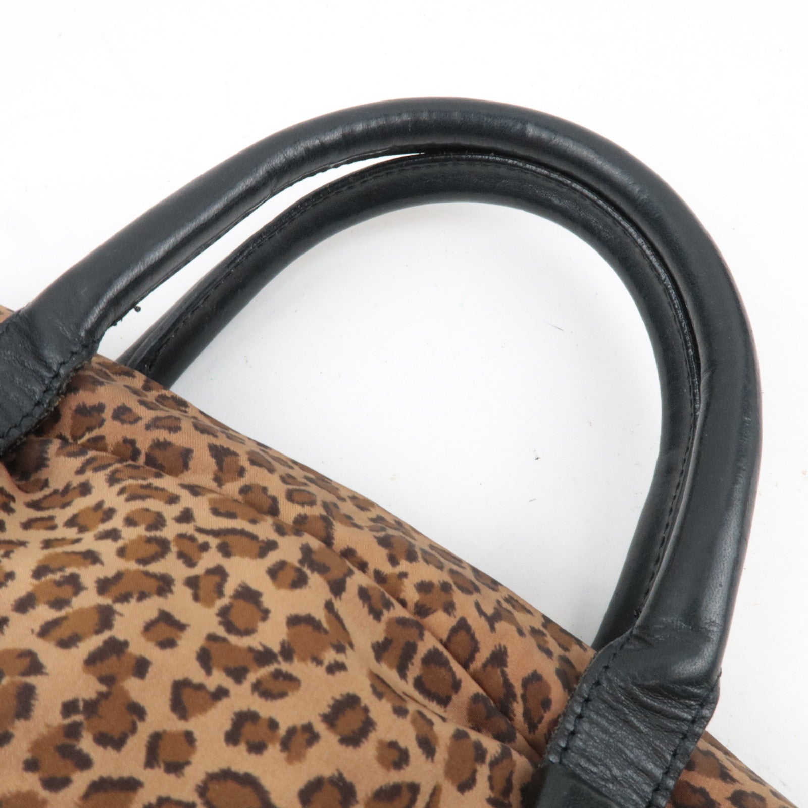 BOTTEGA VENETA Leopard Print Mini Handbag Nylon Leather