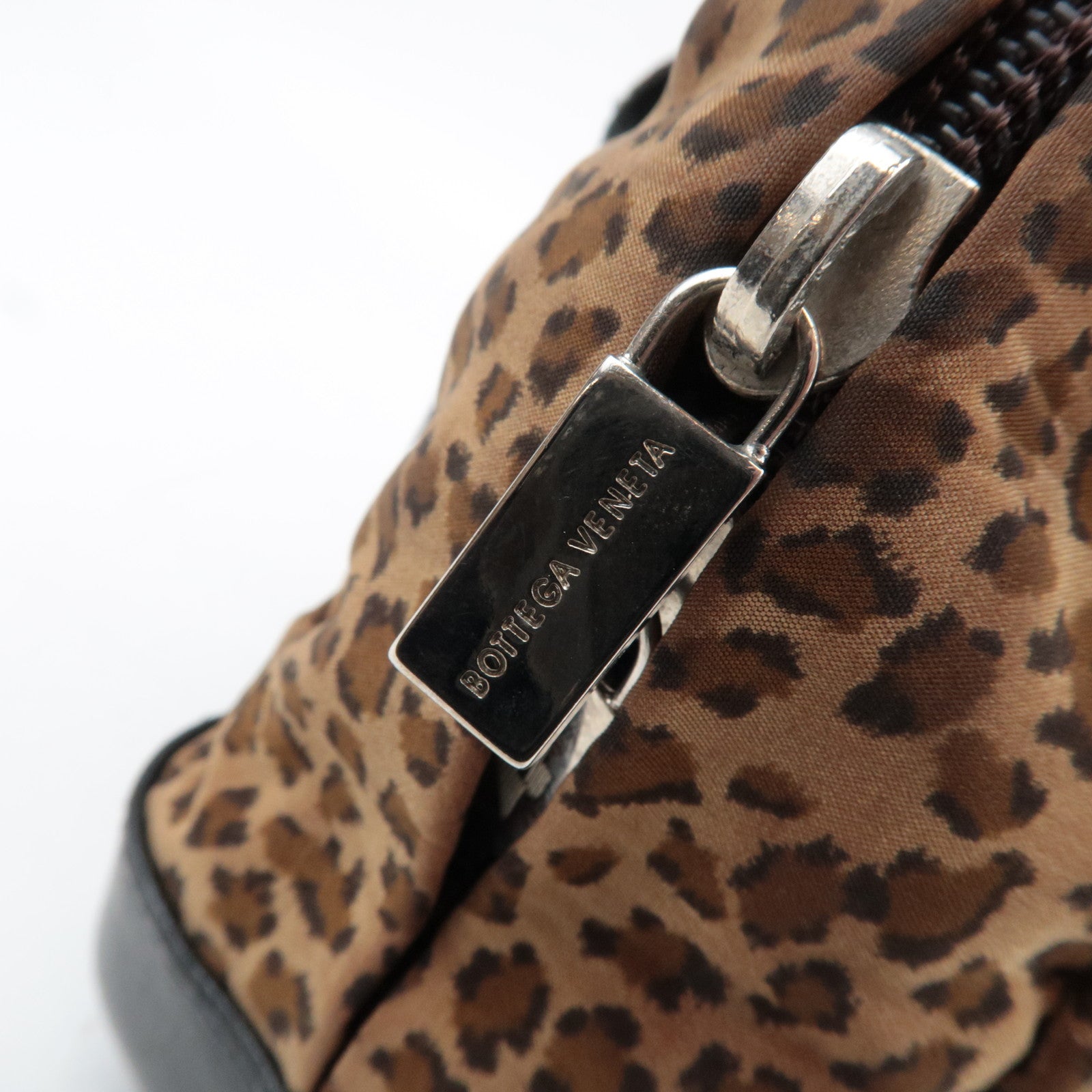 BOTTEGA VENETA Leopard Print Mini Handbag Nylon Leather