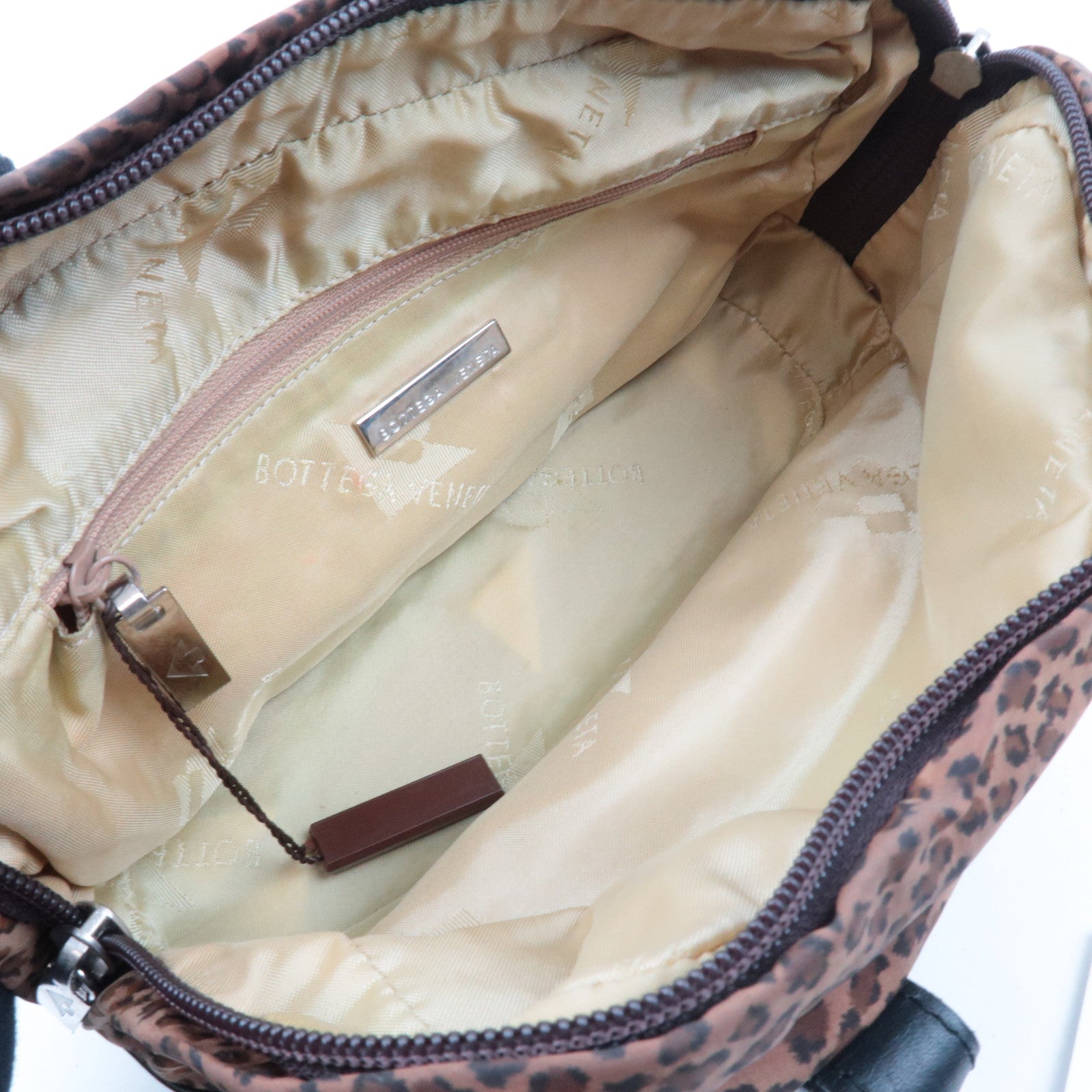 BOTTEGA VENETA Leopard Print Mini Handbag Nylon Leather