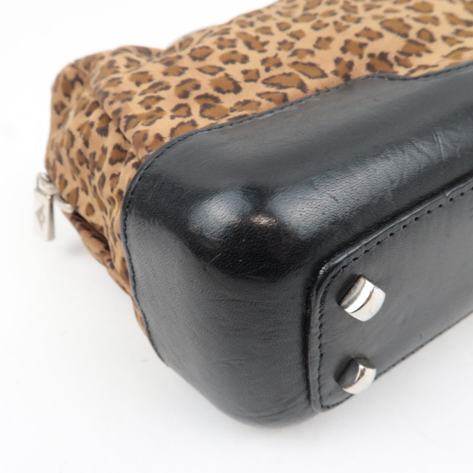 BOTTEGA VENETA Leopard Print Mini Handbag Nylon Leather