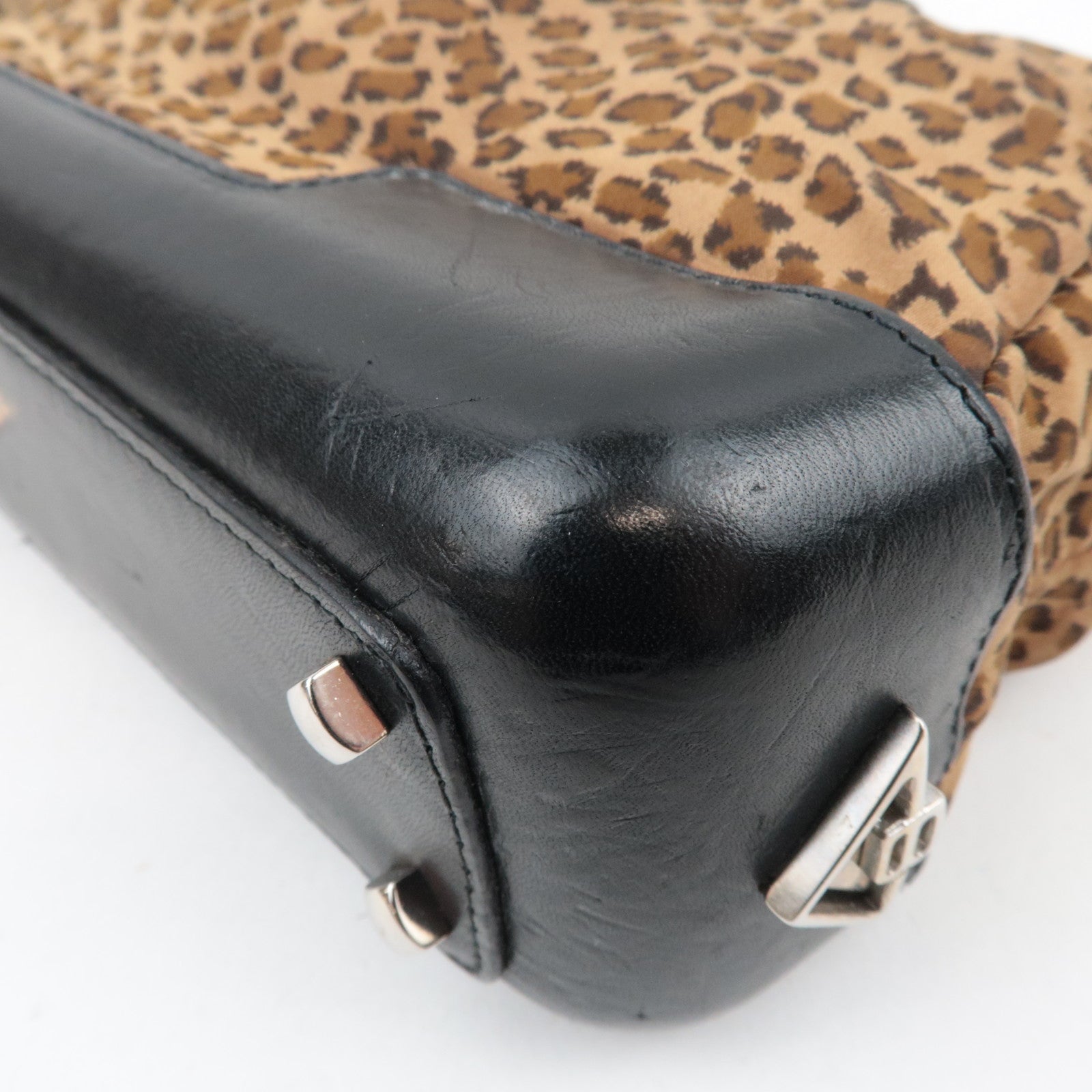 BOTTEGA VENETA Leopard Print Mini Handbag Nylon Leather