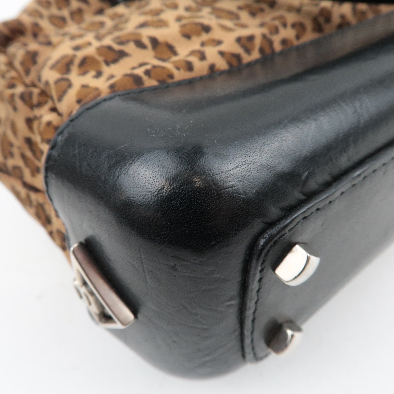 BOTTEGA VENETA Leopard Print Mini Handbag Nylon Leather