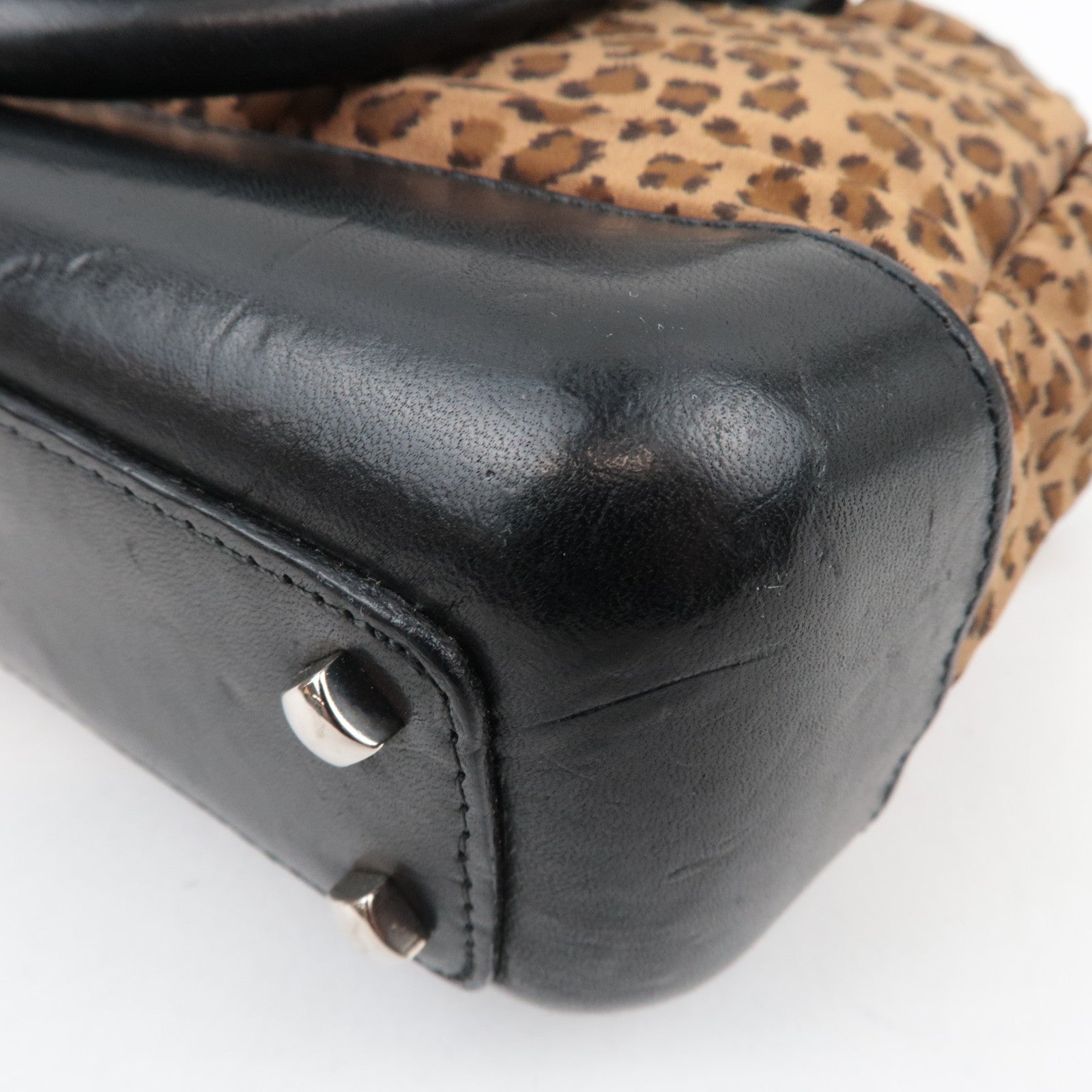 BOTTEGA VENETA Leopard Print Mini Handbag Nylon Leather
