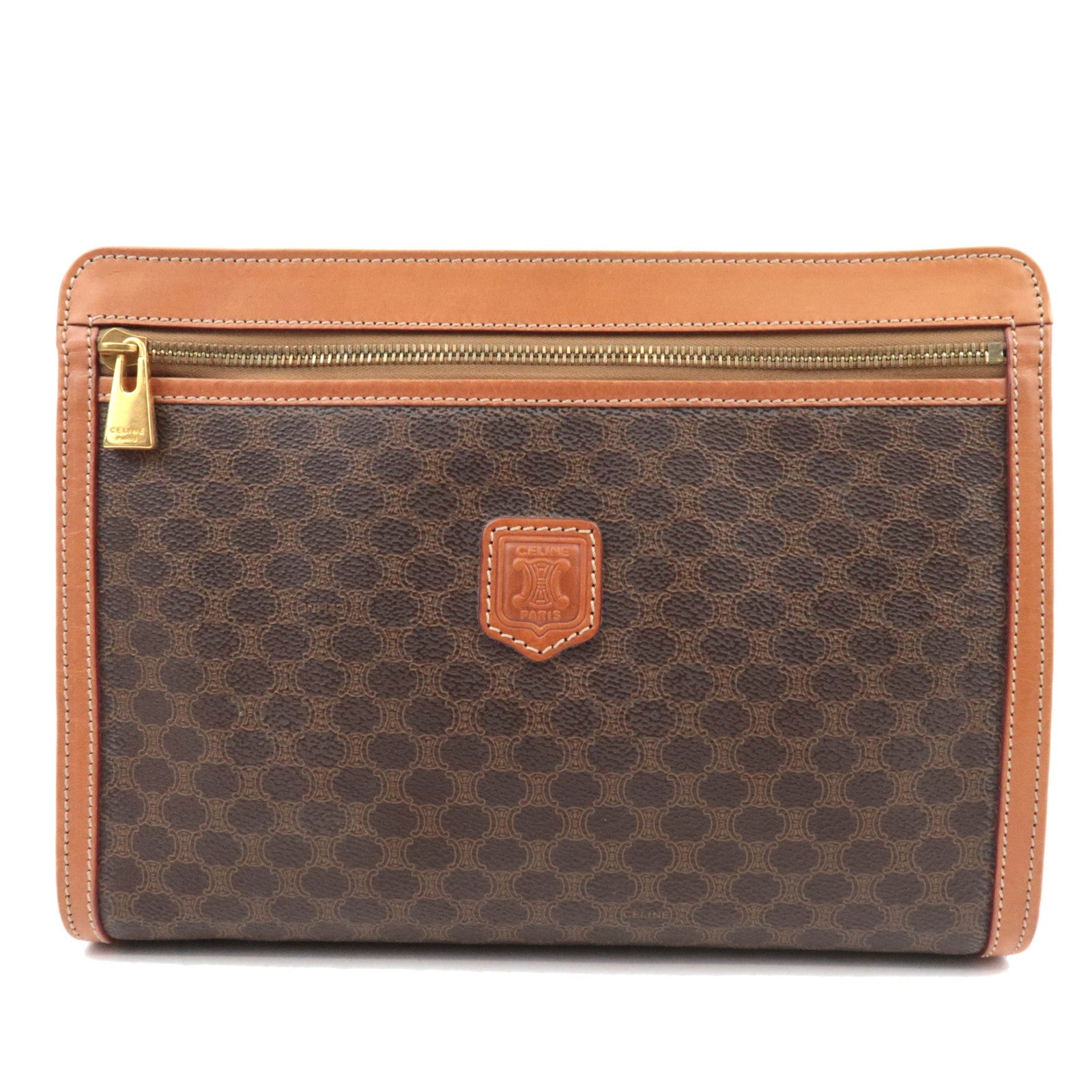 CELINE Macadam Clutch Bag PVC Leather Brown84739