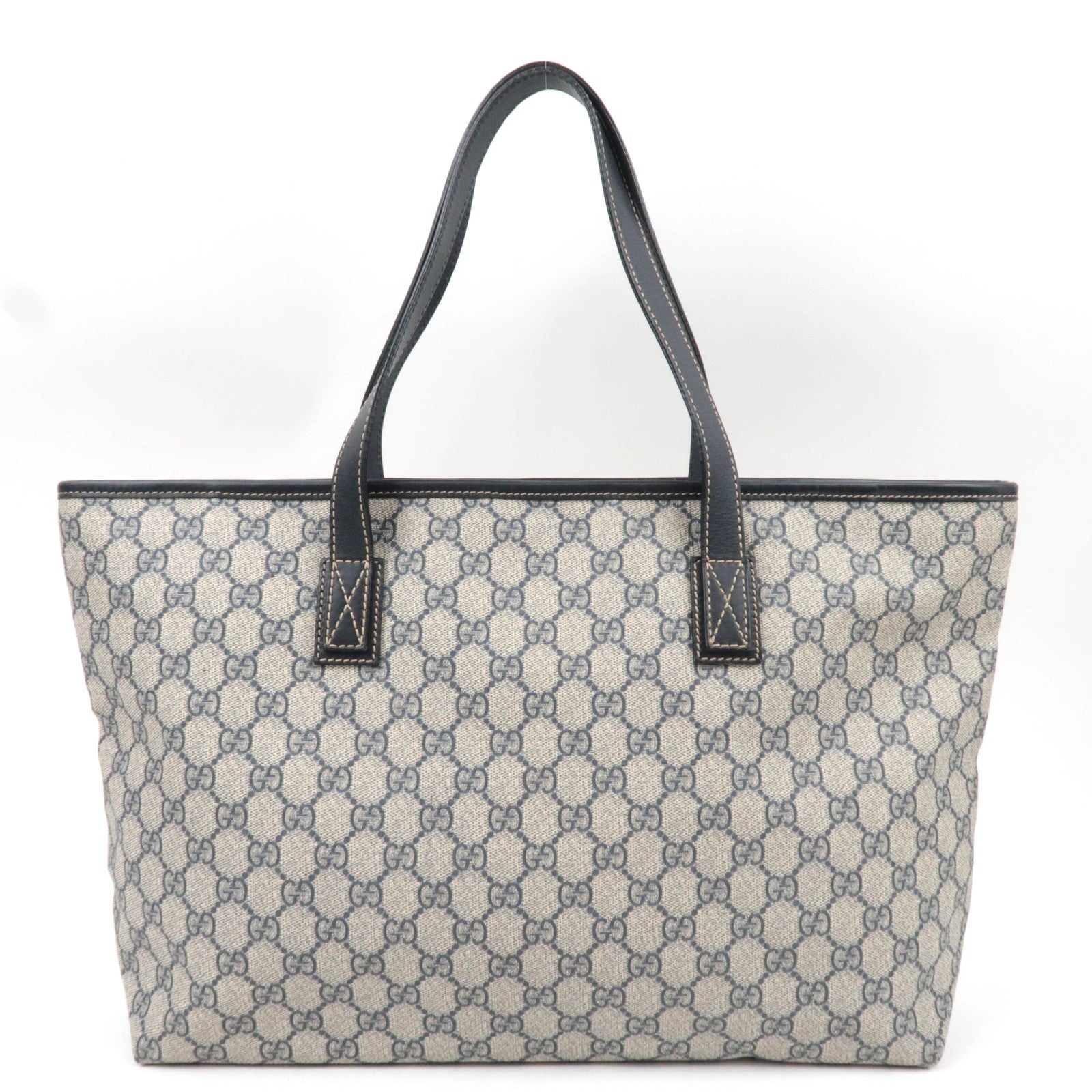 GUCCI Tote Bag GG Supreme Leather Beige Navy 211137 *Dust bag