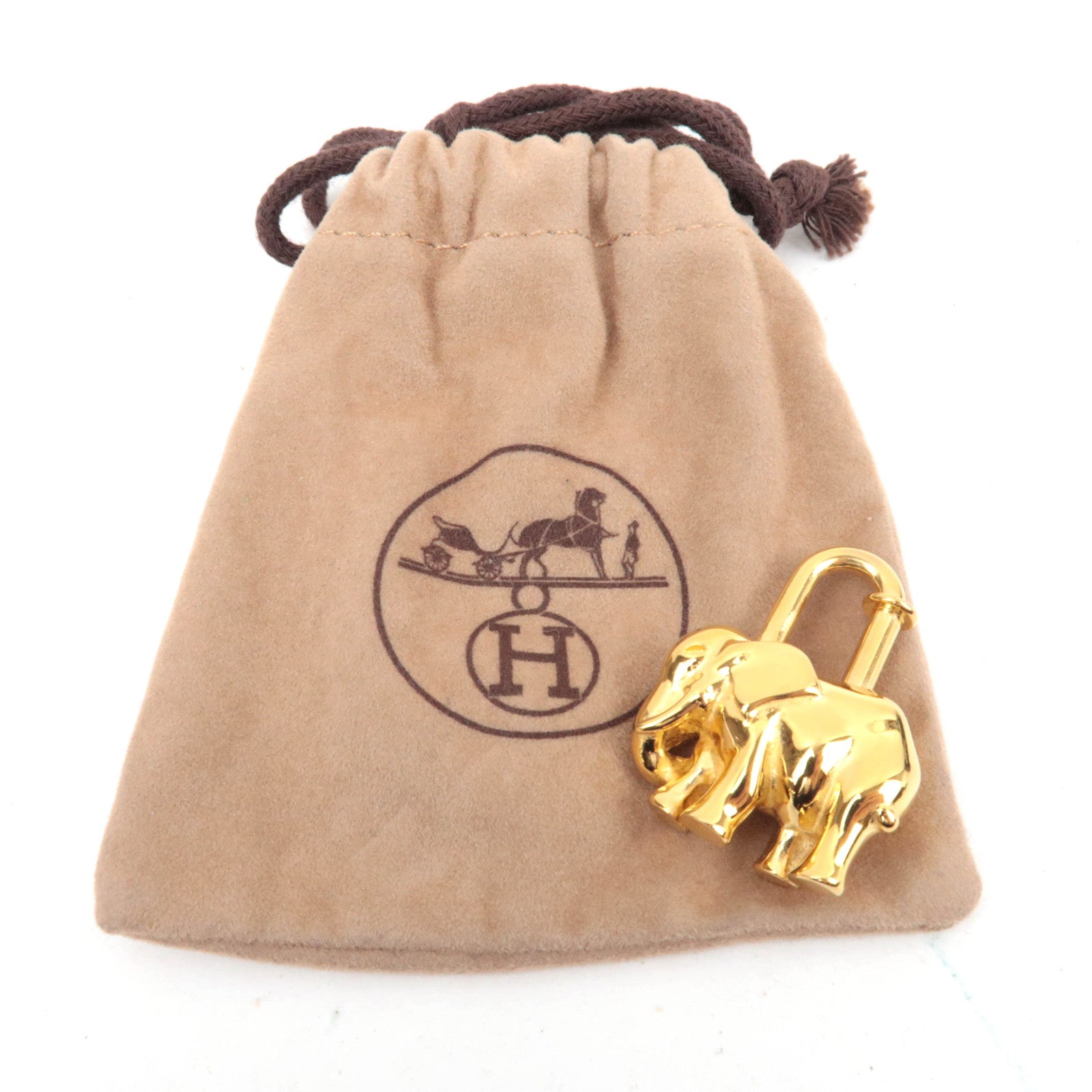 HERMES Elephant Charm Lock Metal Gold Color *Dust bag