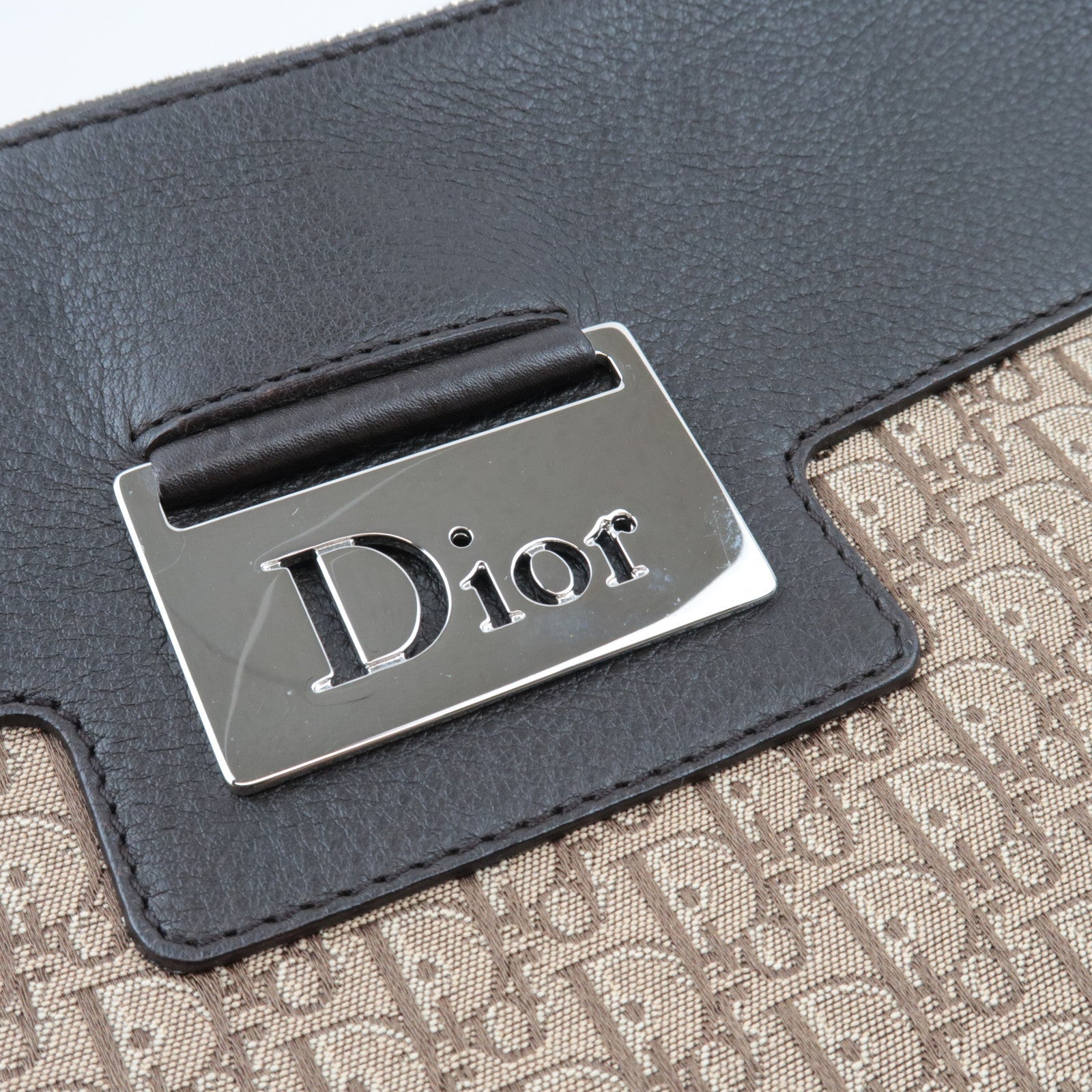 Christian Dior Street Chic Trotter Shoulder Bag Canvas Leather Beige