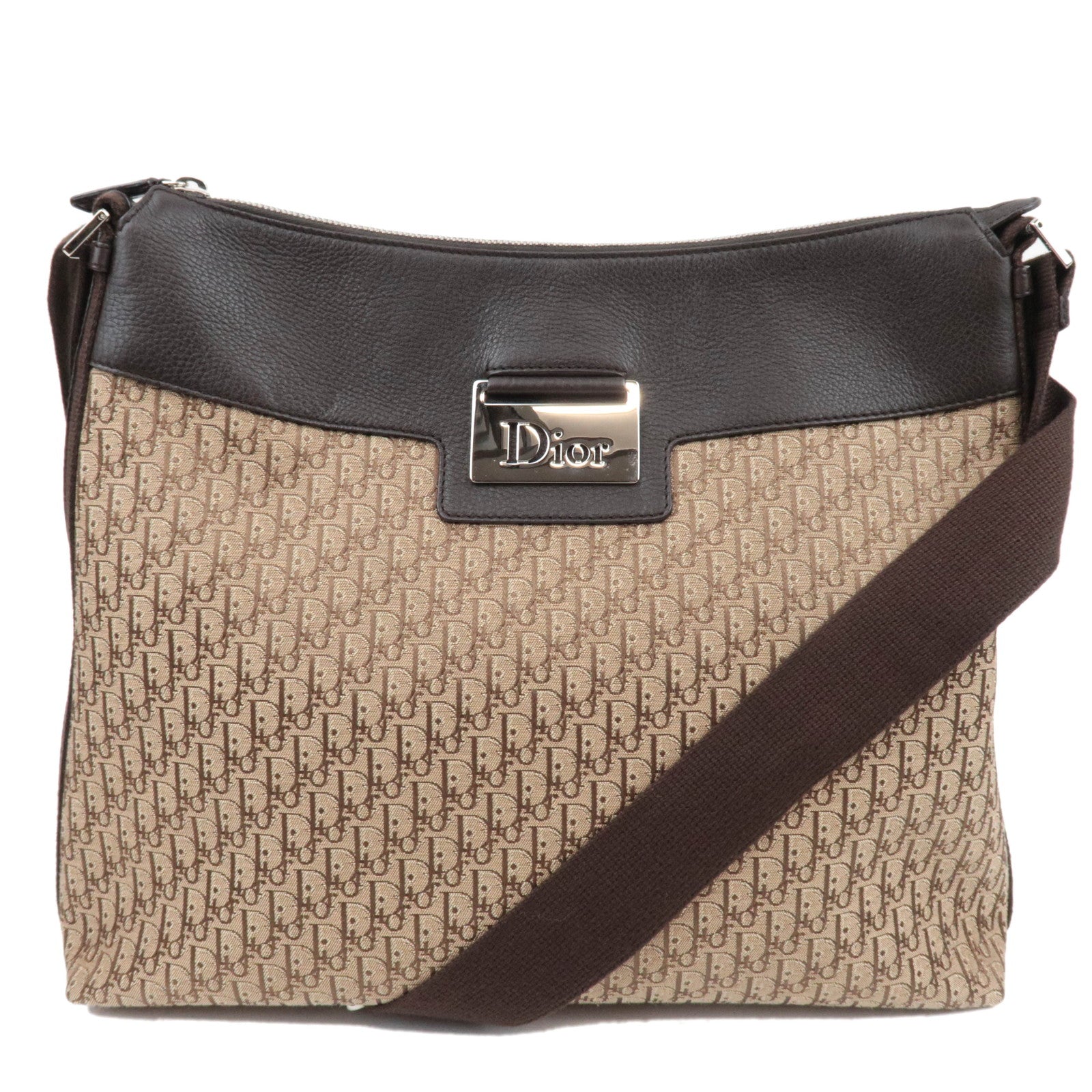 Christian Dior Street Chic Trotter Shoulder Bag Canvas Leather Beige84864