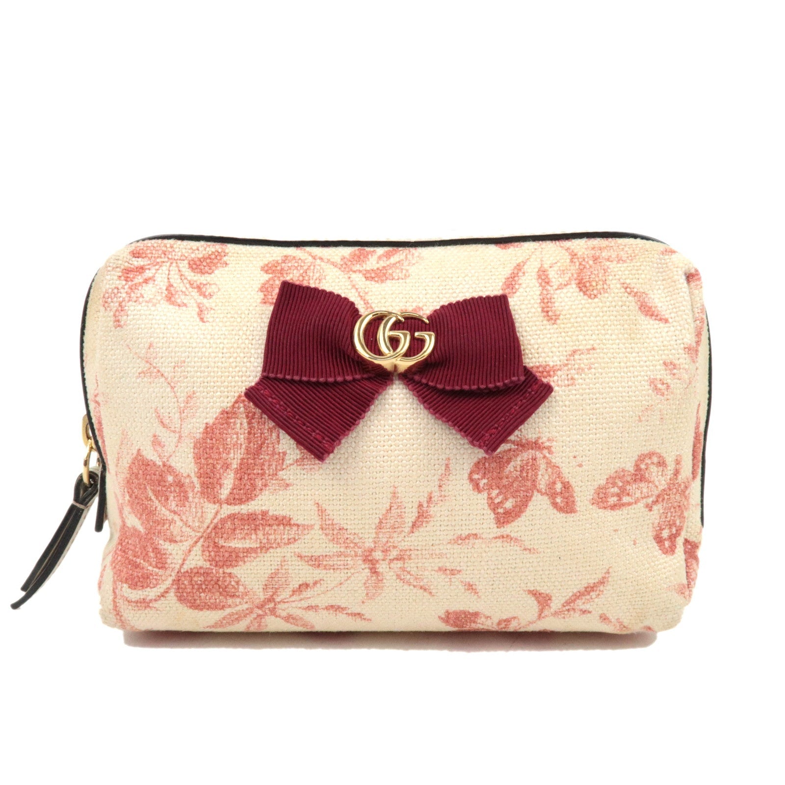 GUCCI Herbarium Canvas Leather Cosmetic Pouch Japan Limited Beige Red 44269084962