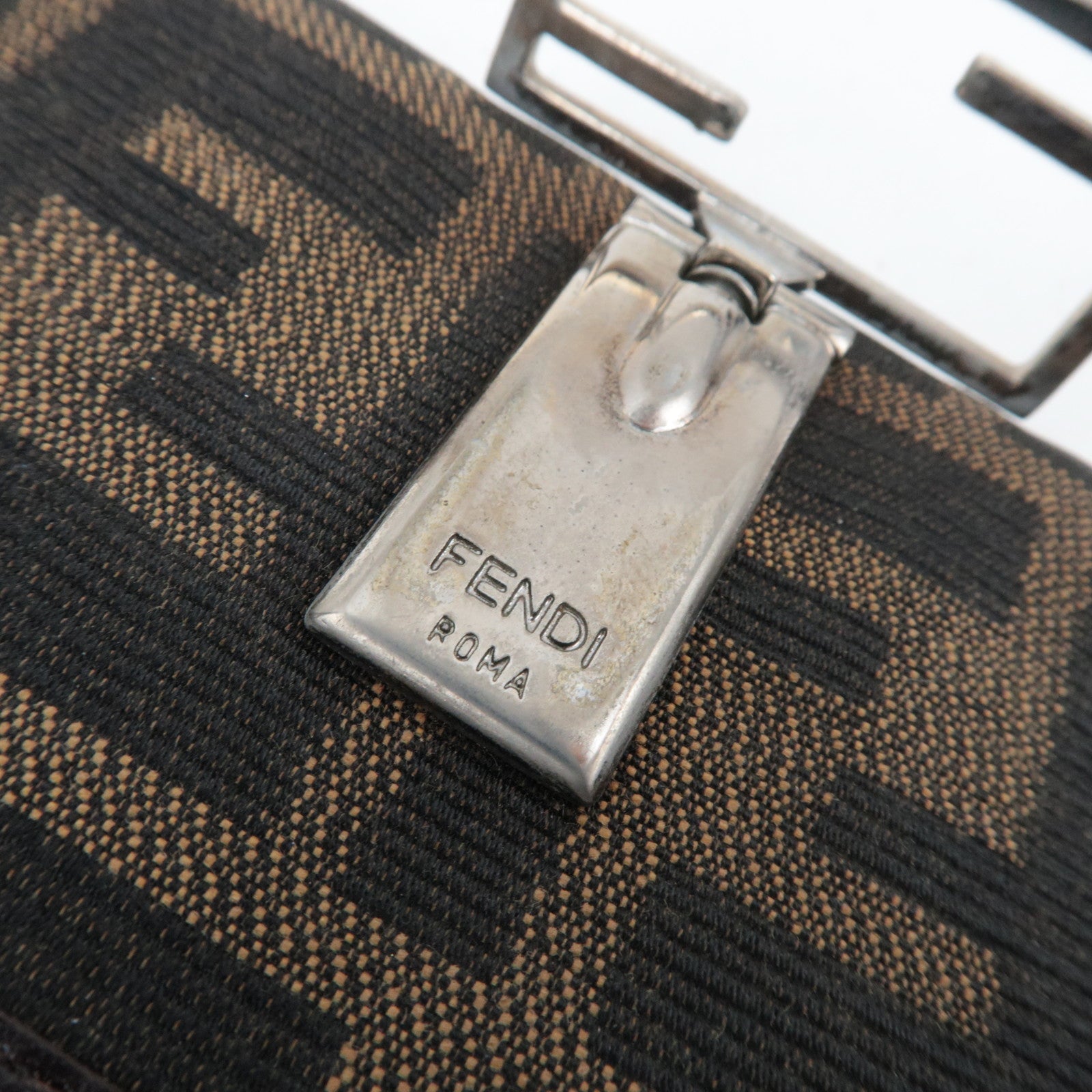 FENDI Zucca Canvas Leather Bifold Long Wallet Brown Black 15828