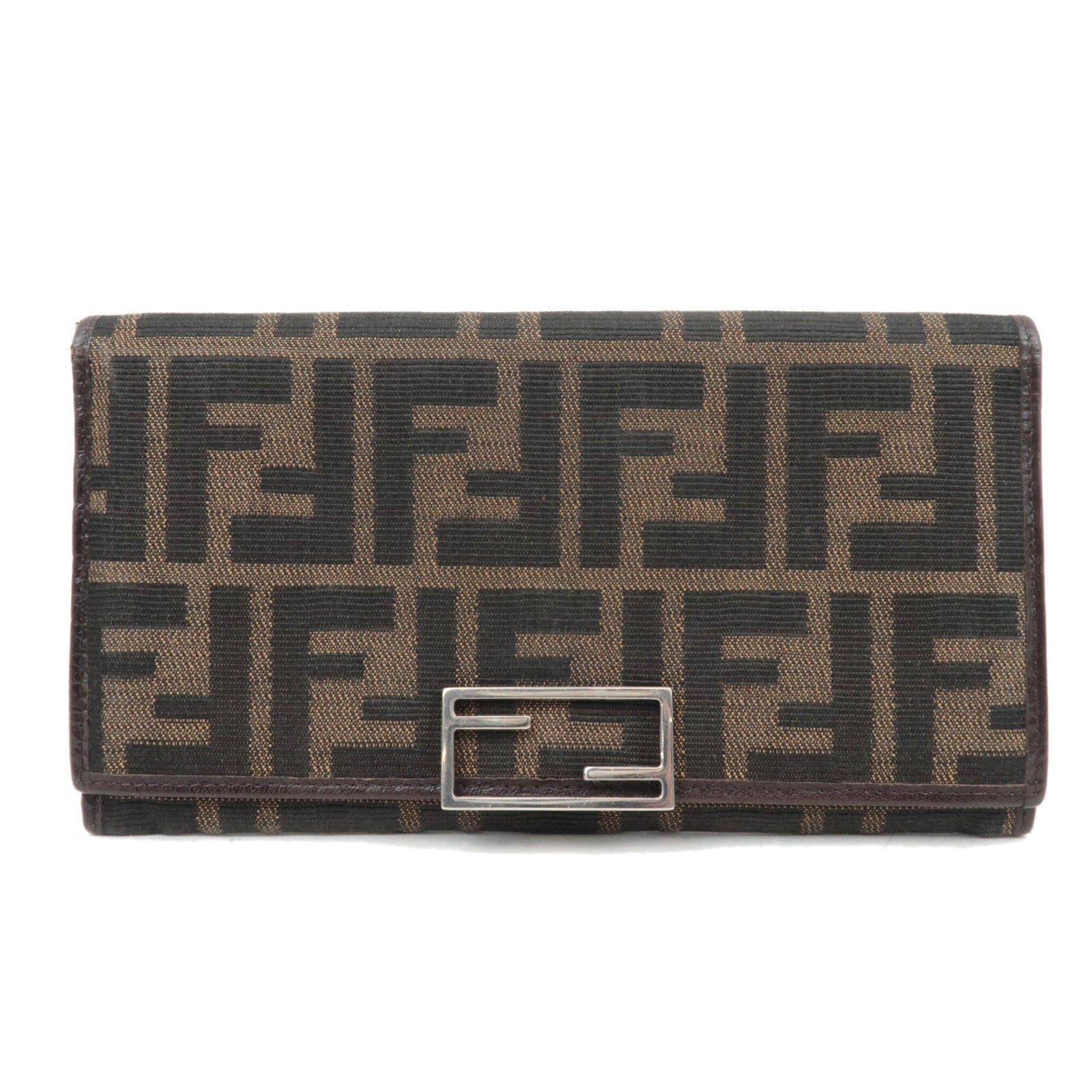 FENDI Zucca Canvas Leather Bifold Long Wallet Brown Black 1582884972