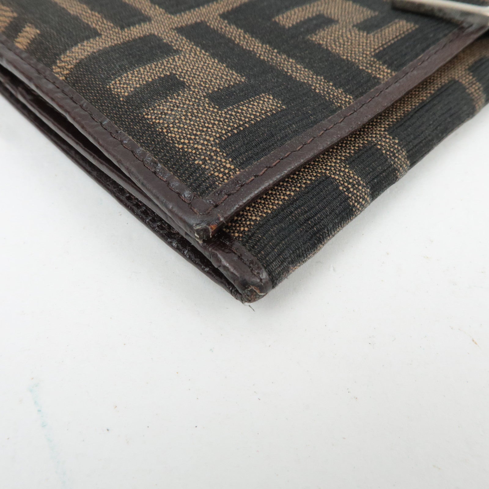 FENDI Zucca Canvas Leather Bifold Long Wallet Brown Black 15828