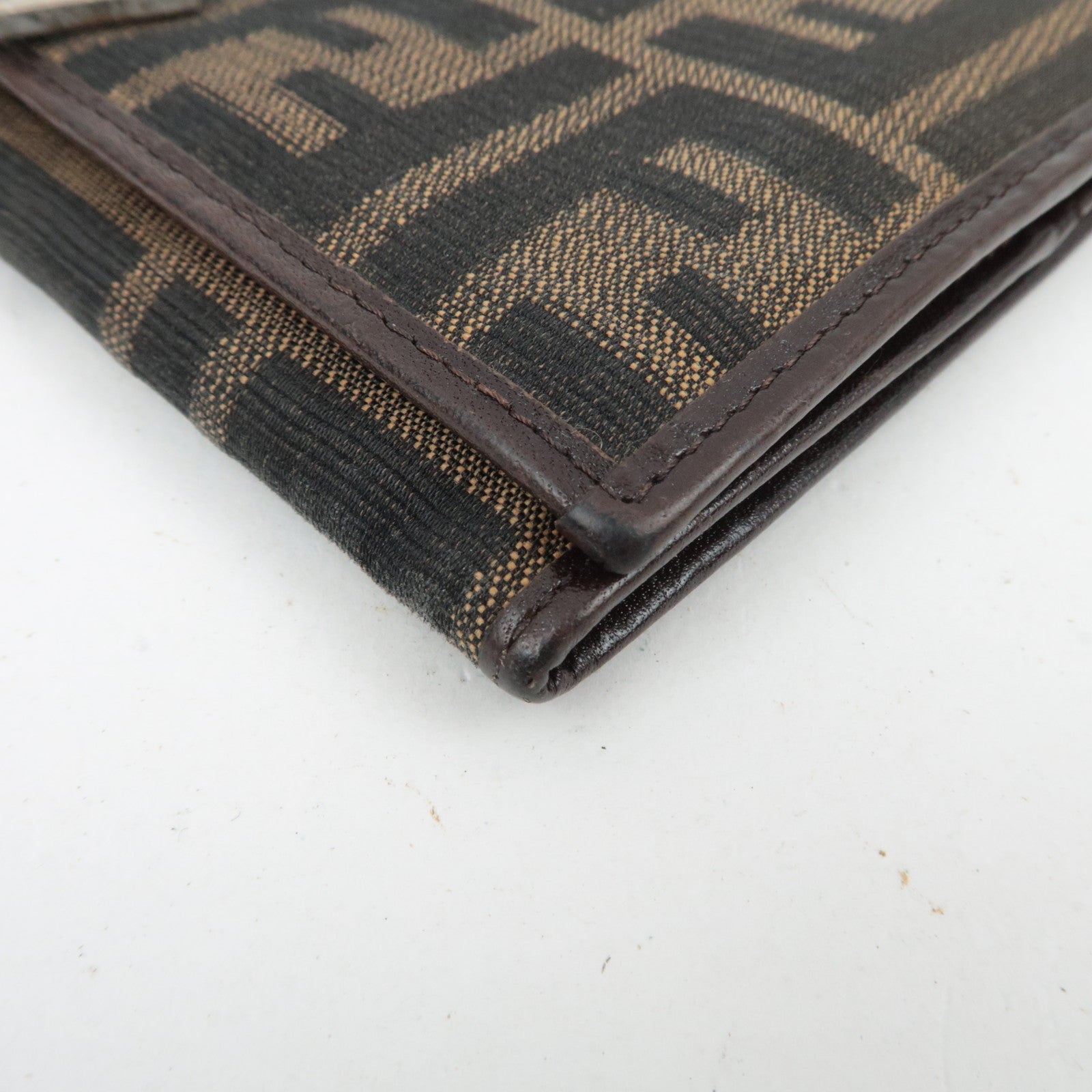 FENDI Zucca Canvas Leather Bifold Long Wallet Brown Black 15828