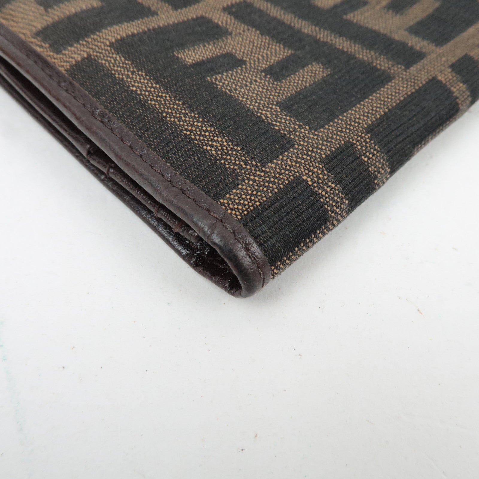 FENDI Zucca Canvas Leather Bifold Long Wallet Brown Black 15828