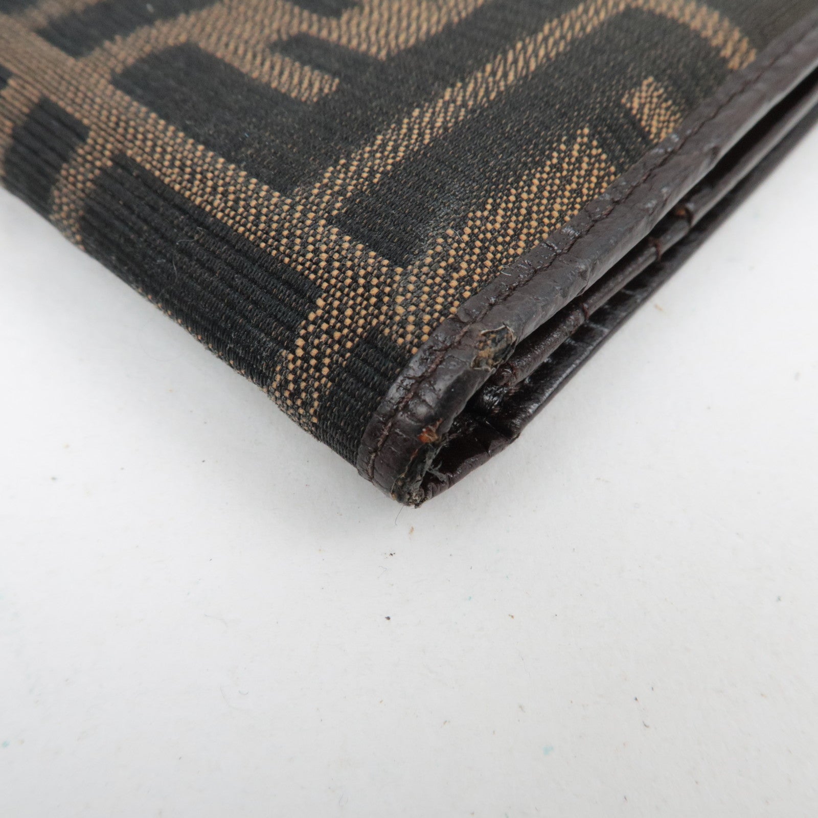 FENDI Zucca Canvas Leather Bifold Long Wallet Brown Black 15828