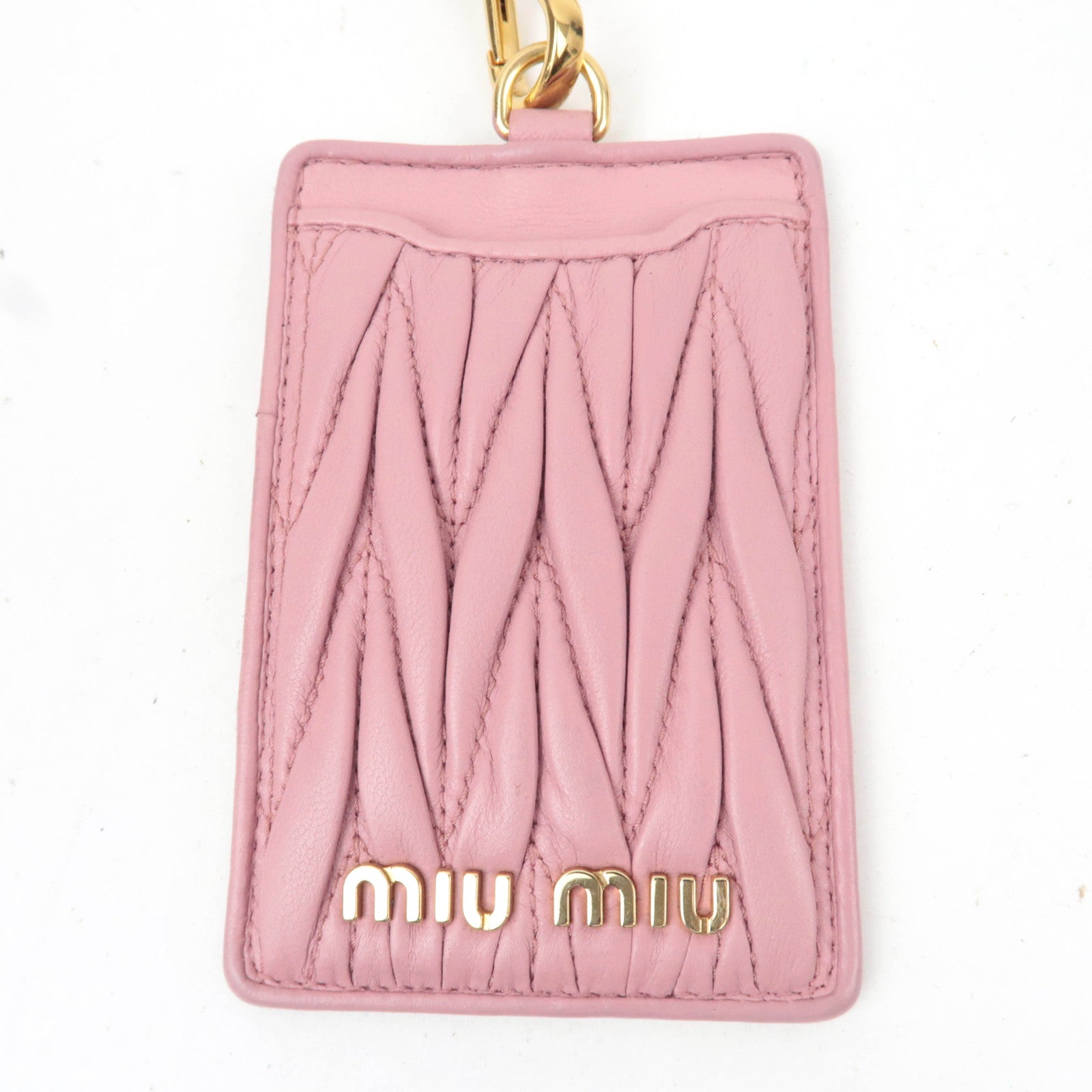 MIU MIU Matelasse Leather Pass Case Pink