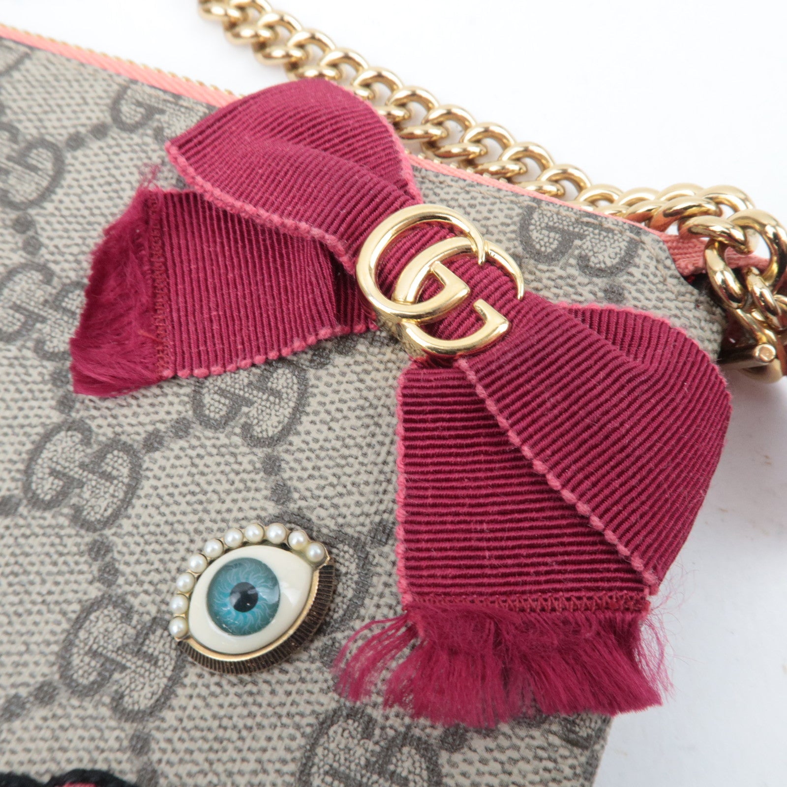 GUCCI Chain Mini Bag GG Supreme Leather Beige Pink 431396