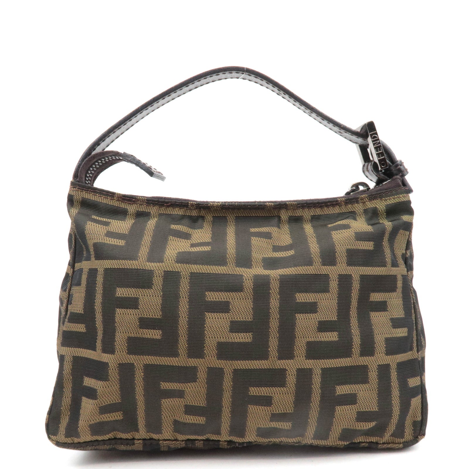 FENDI Zucca Canvas Leather Small Handbag Brown 8BN001