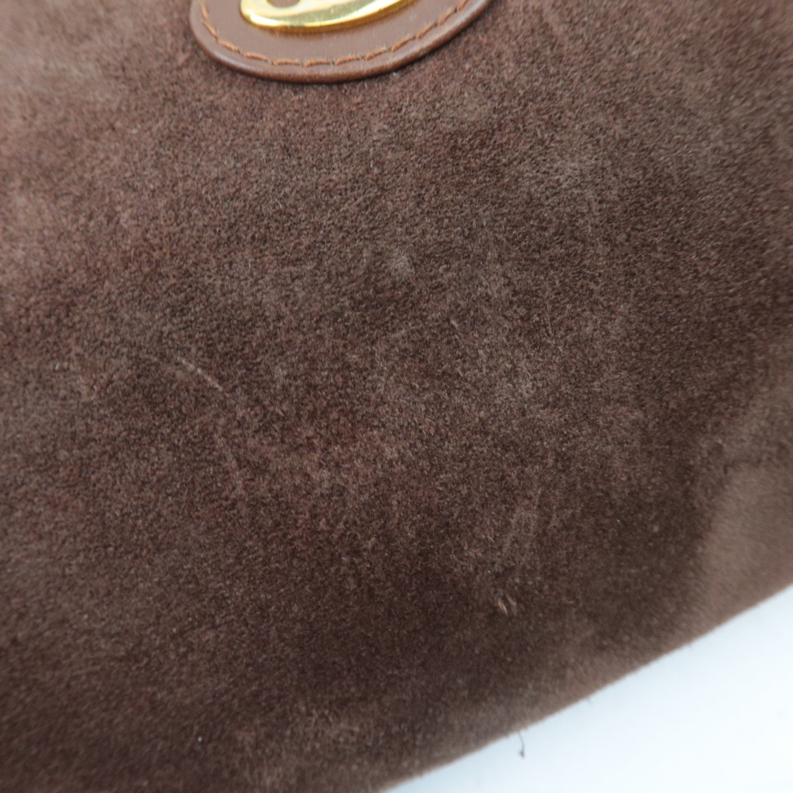 GUCCI Old Gucci Kiss Lock Suede Shoulder Bag Brown