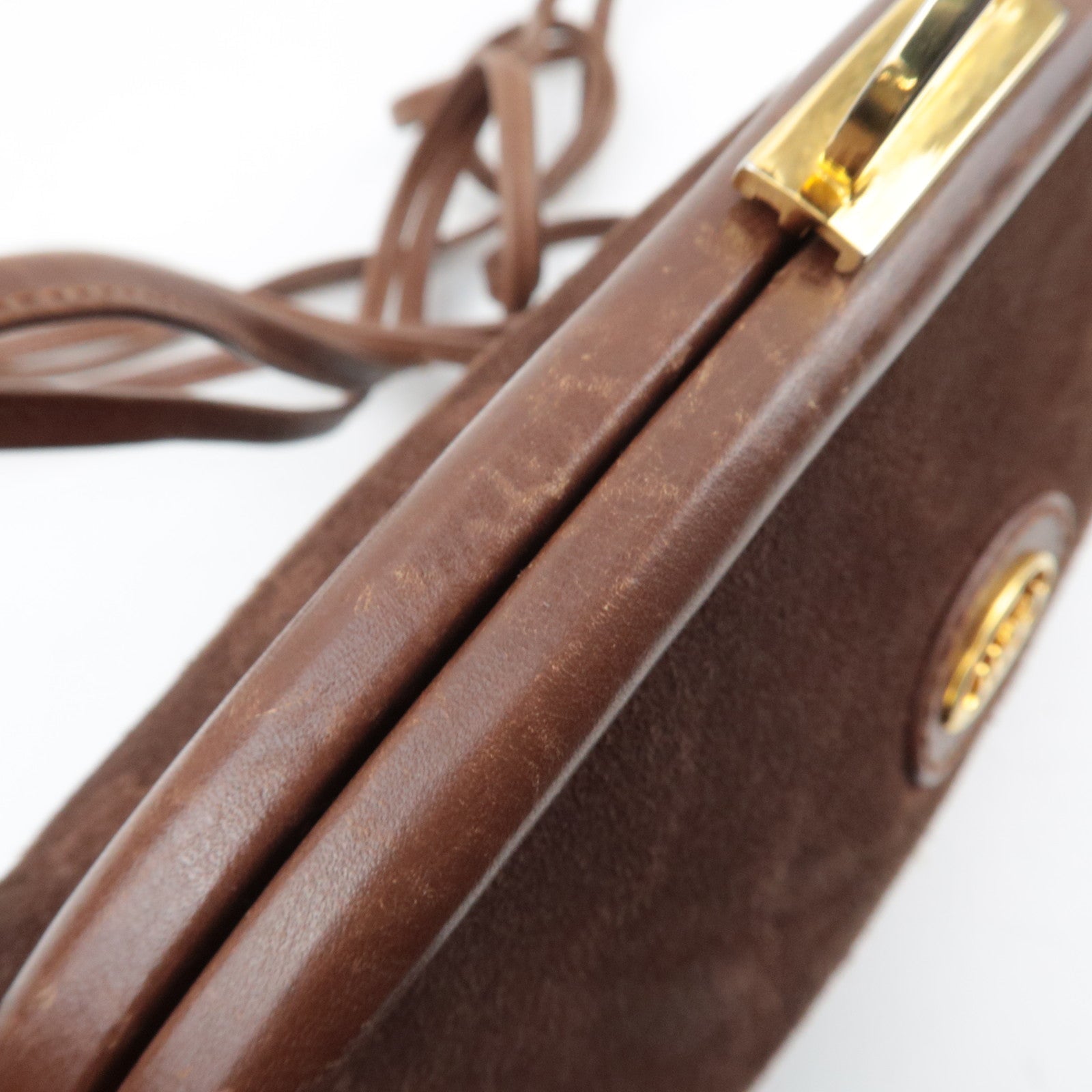 GUCCI Old Gucci Kiss Lock Suede Shoulder Bag Brown