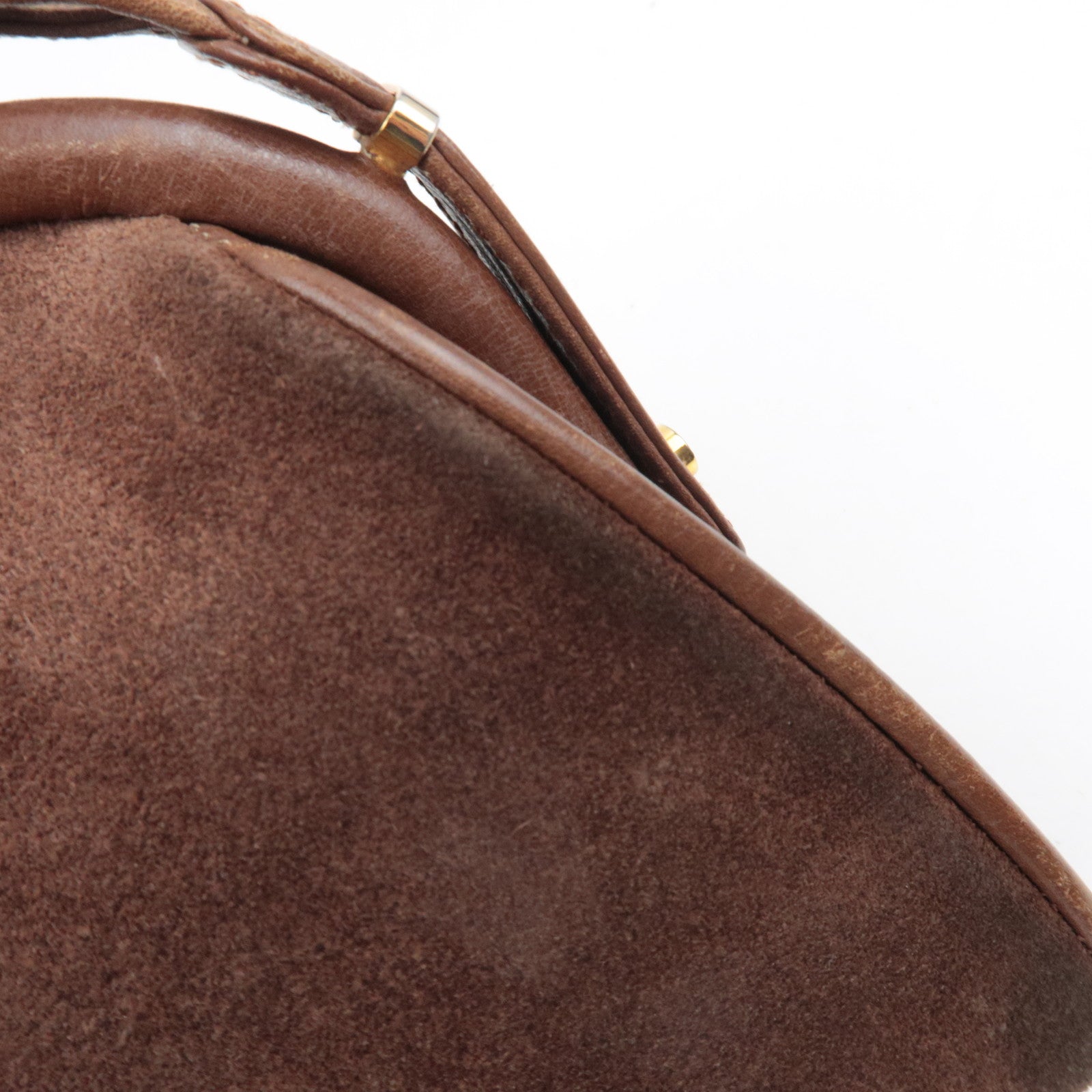 GUCCI Old Gucci Kiss Lock Suede Shoulder Bag Brown