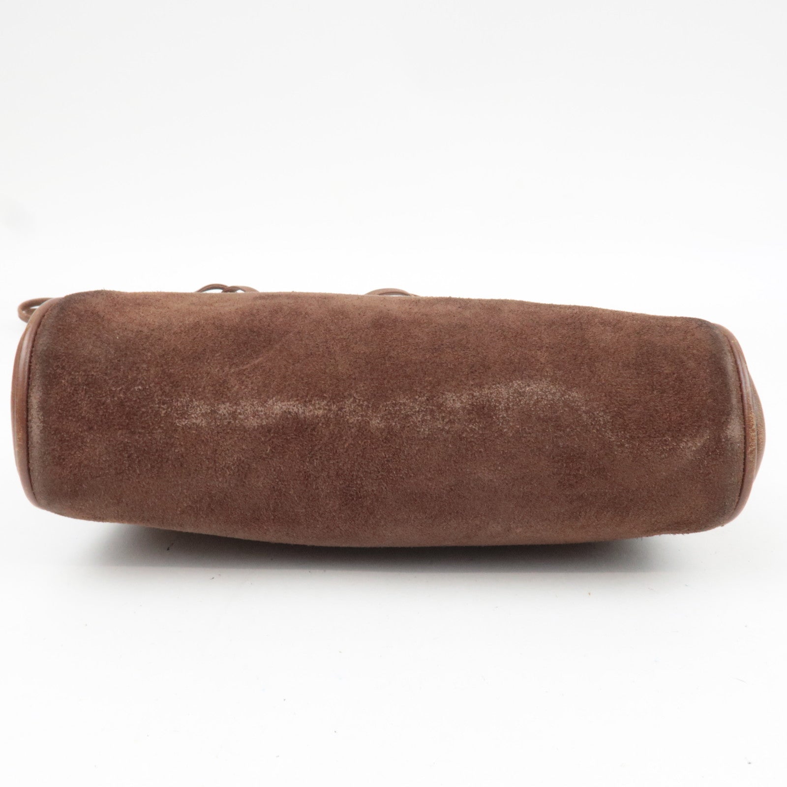 GUCCI Old Gucci Kiss Lock Suede Shoulder Bag Brown