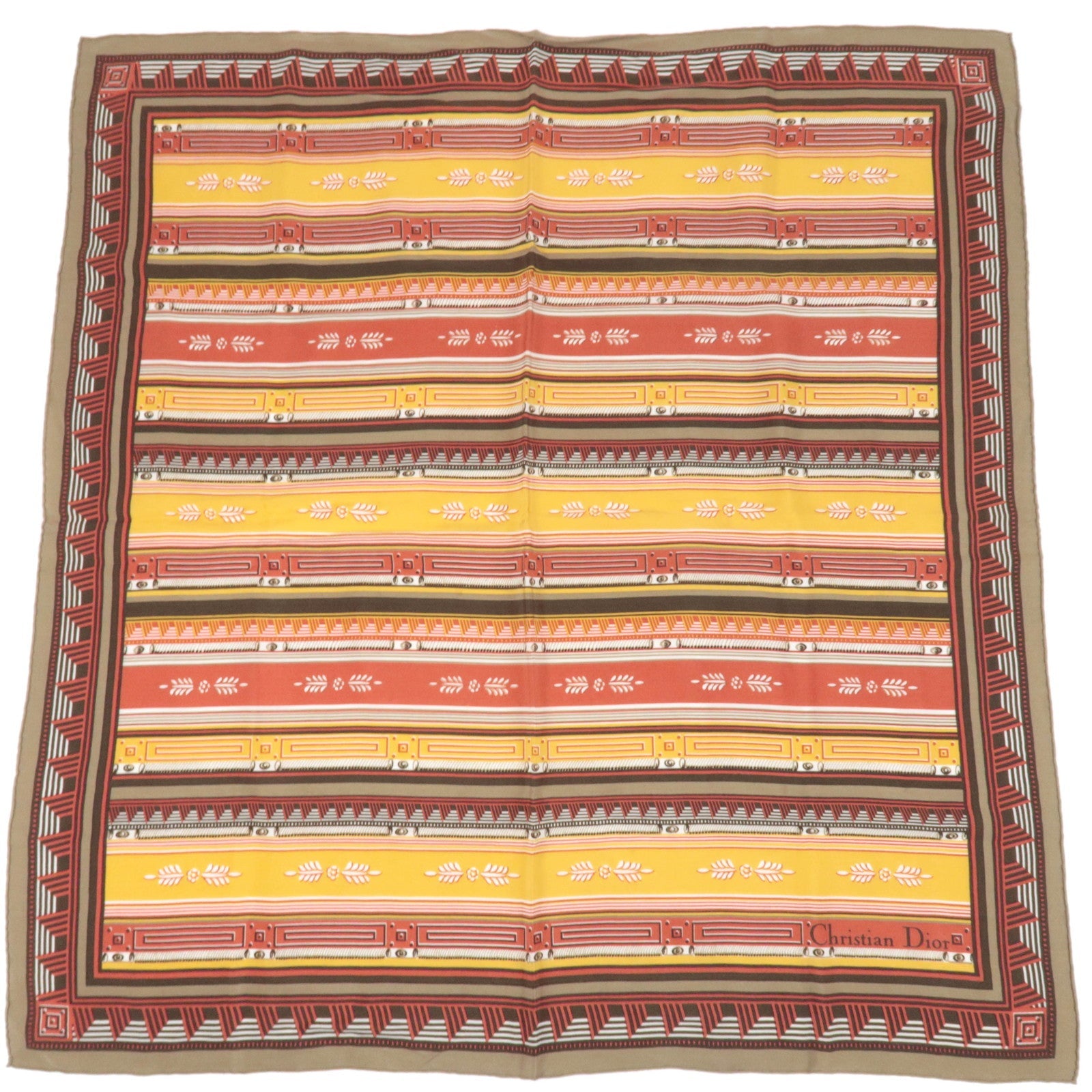 Christian Dior Scarf Stripe 100% Silk Yellow Red Beige85022