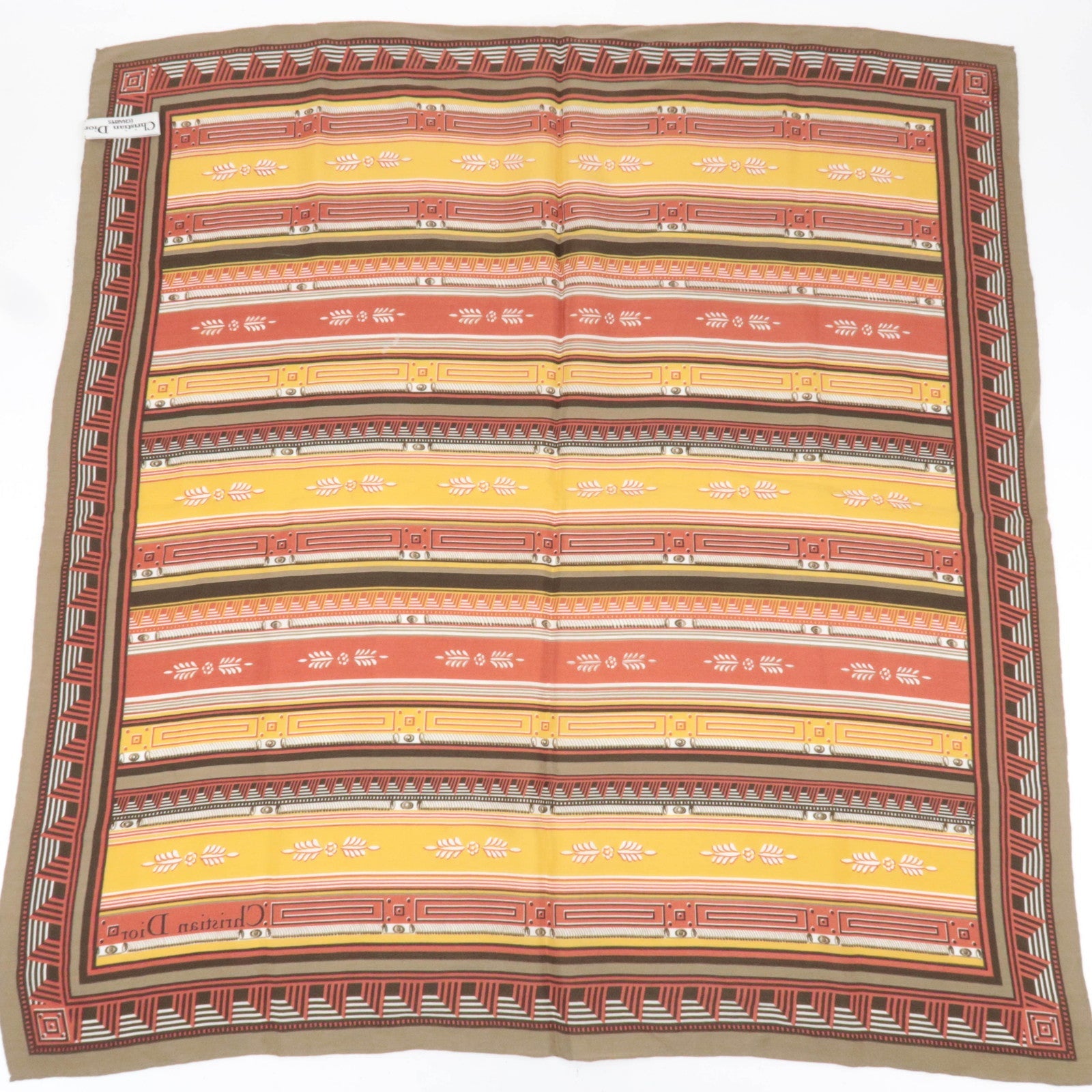 Christian Dior Scarf Stripe 100% Silk Yellow Red Beige
