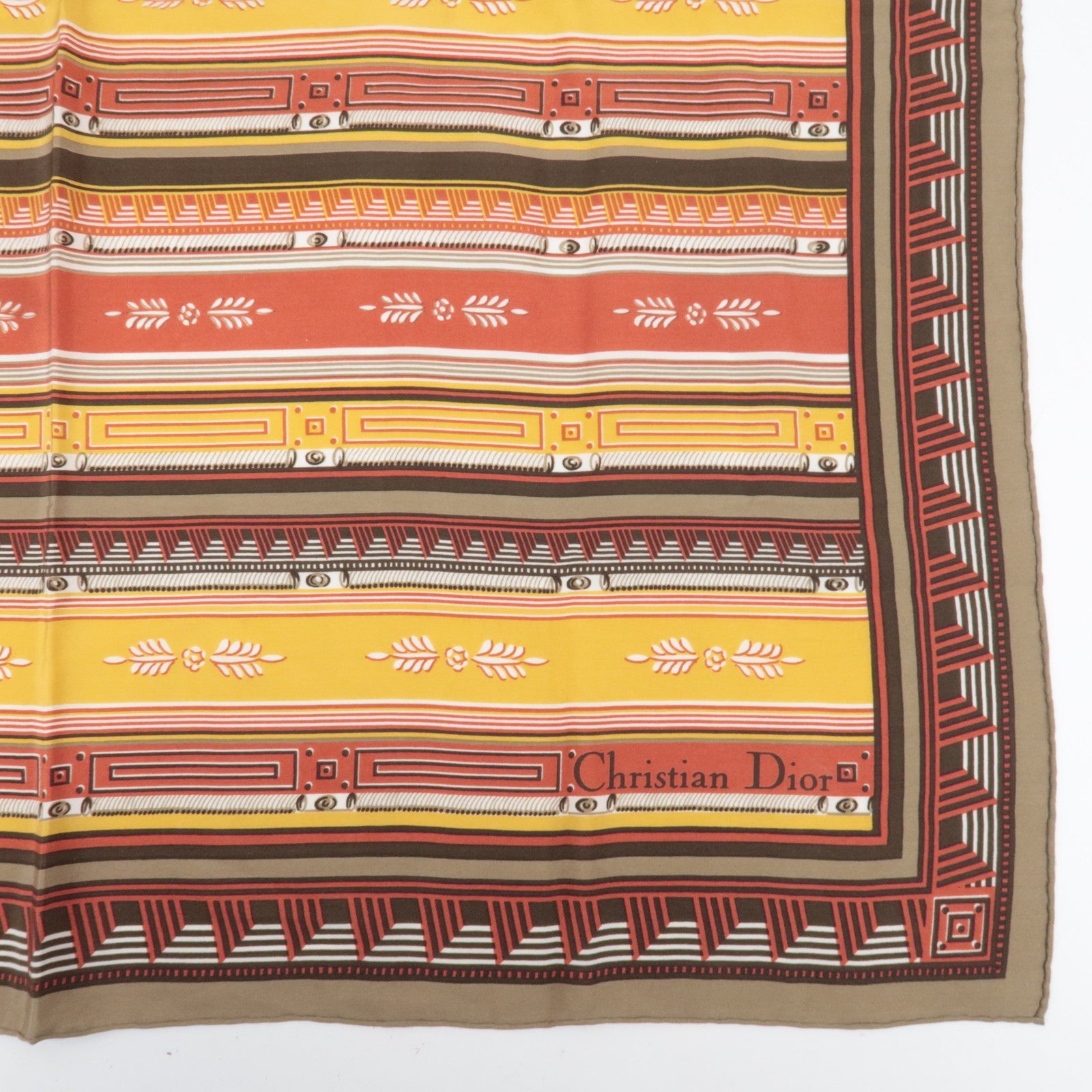 Christian Dior Scarf Stripe 100% Silk Yellow Red Beige