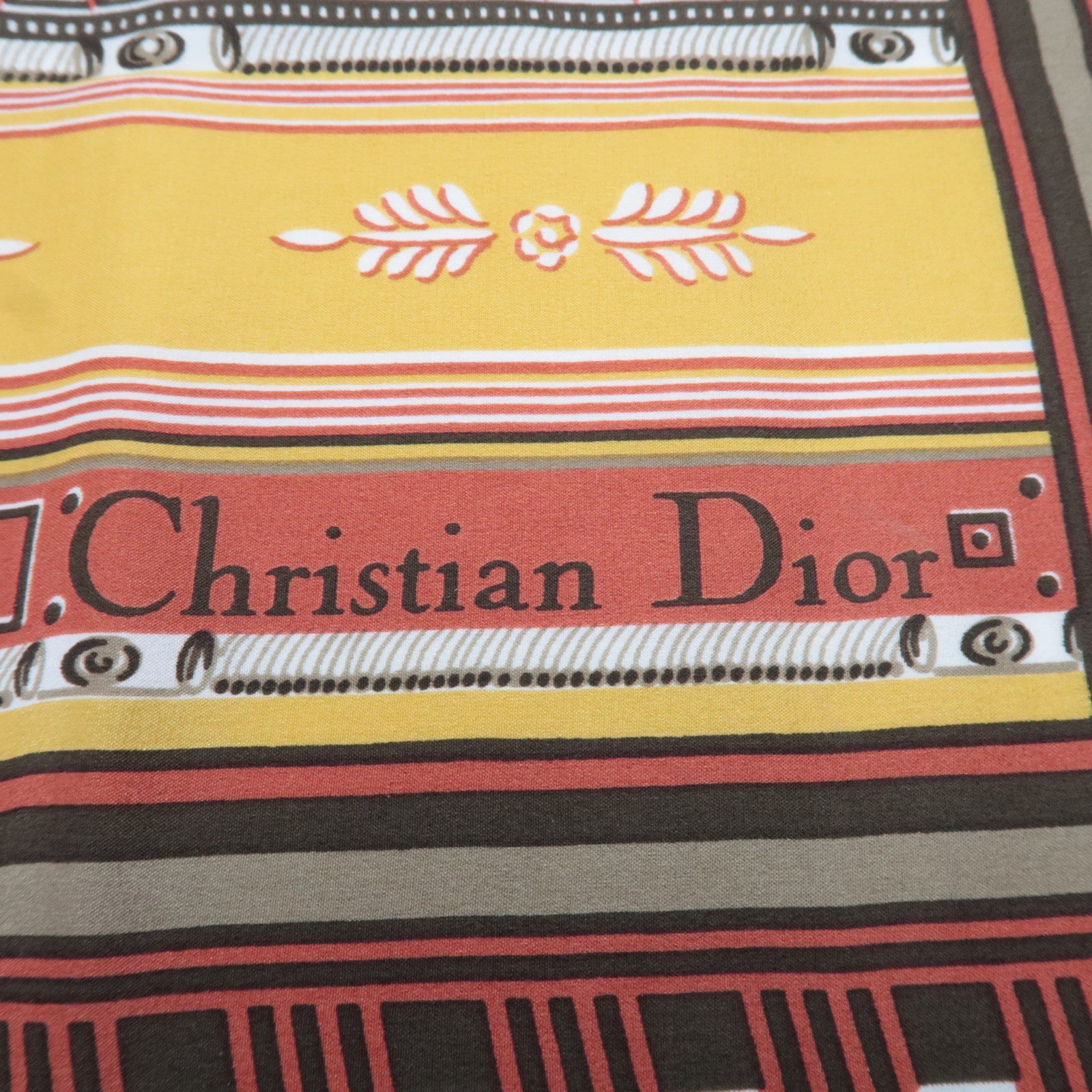 Christian Dior Scarf Stripe 100% Silk Yellow Red Beige
