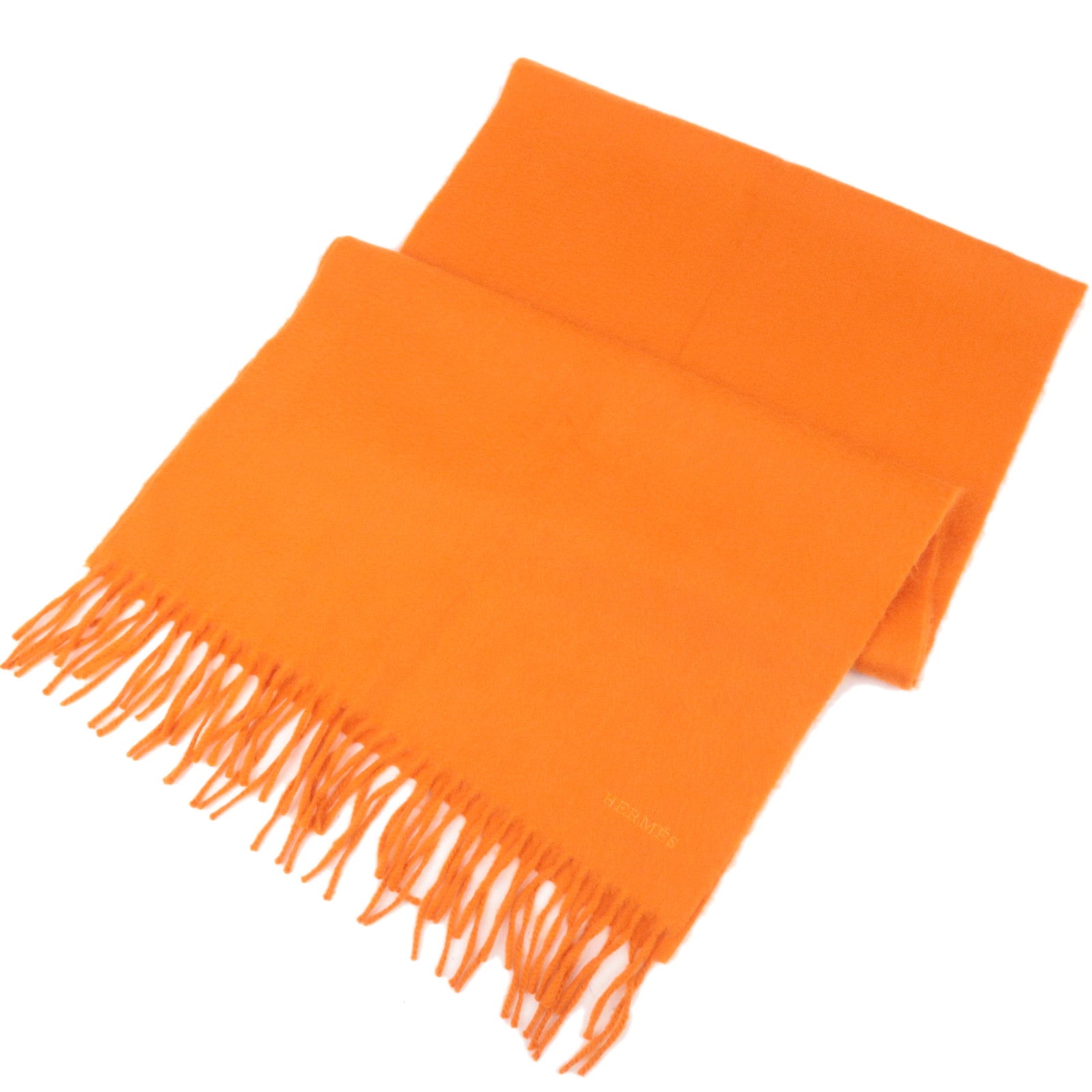 HERMES 100% Cashmere Scarf Orange85023