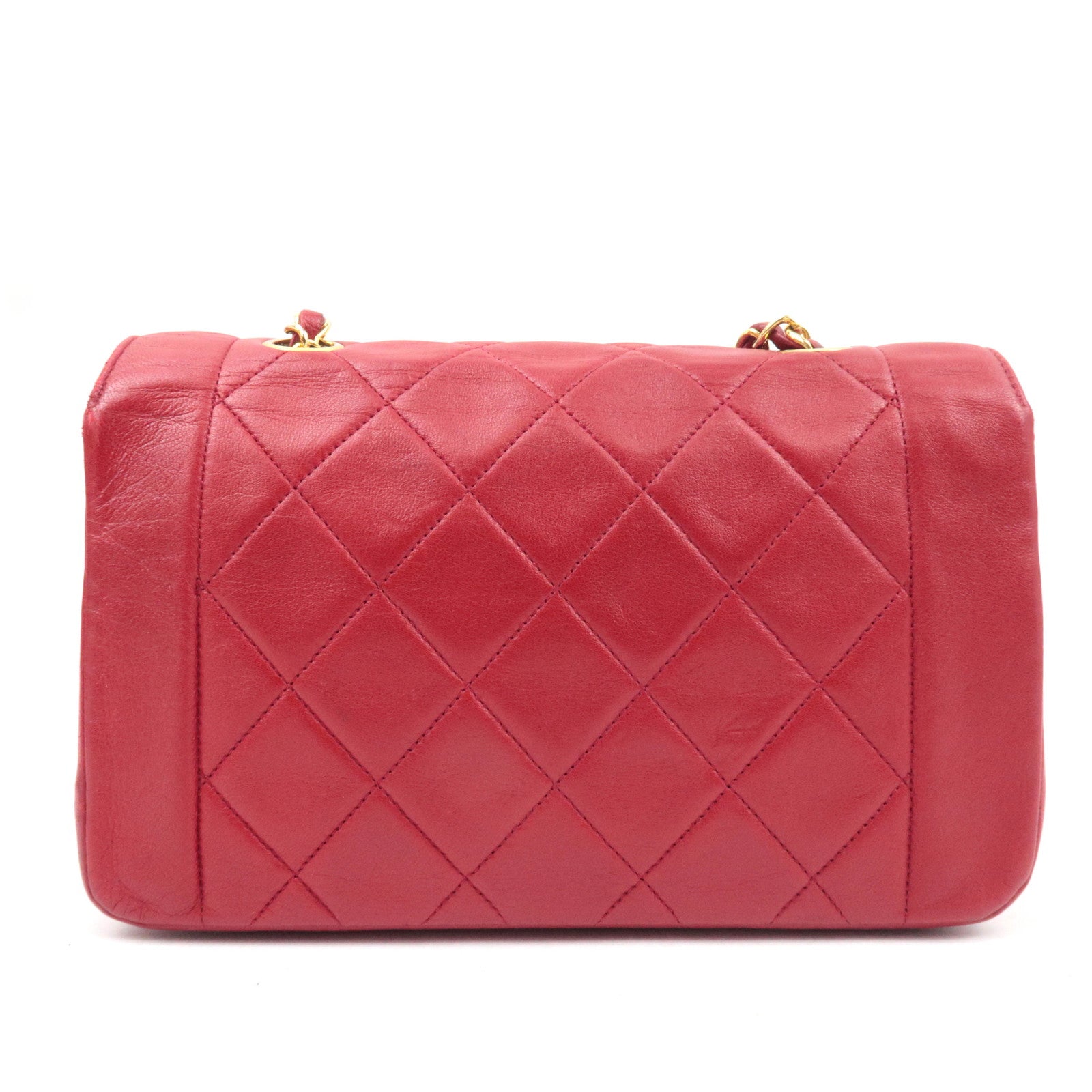 CHANEL Matelasse Diana 22 Chain Shoulder Bag Lambskin Red Gold HDW 1703775 *G Card