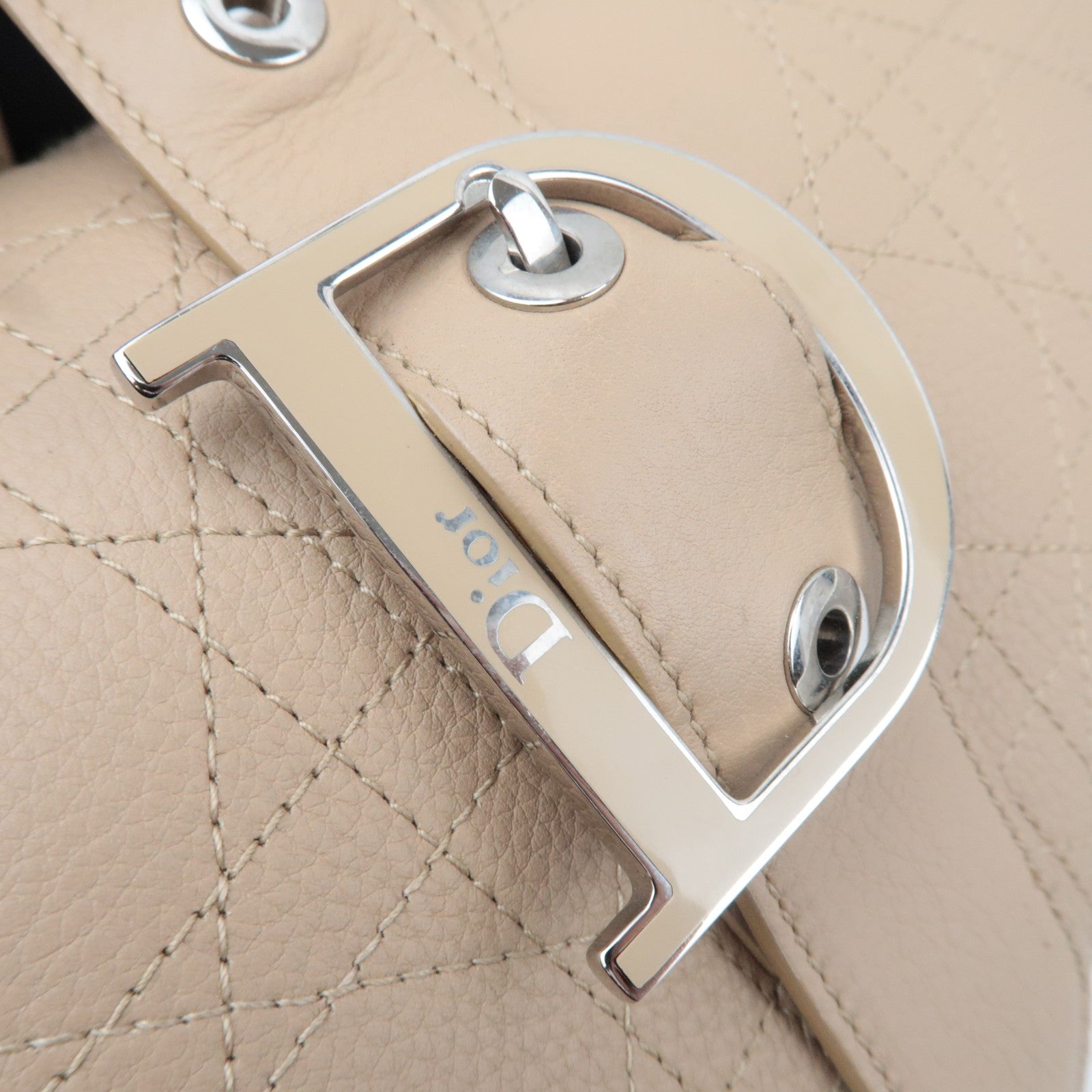 Christian Dior Cannage Leather Boston Hand Bag Beige