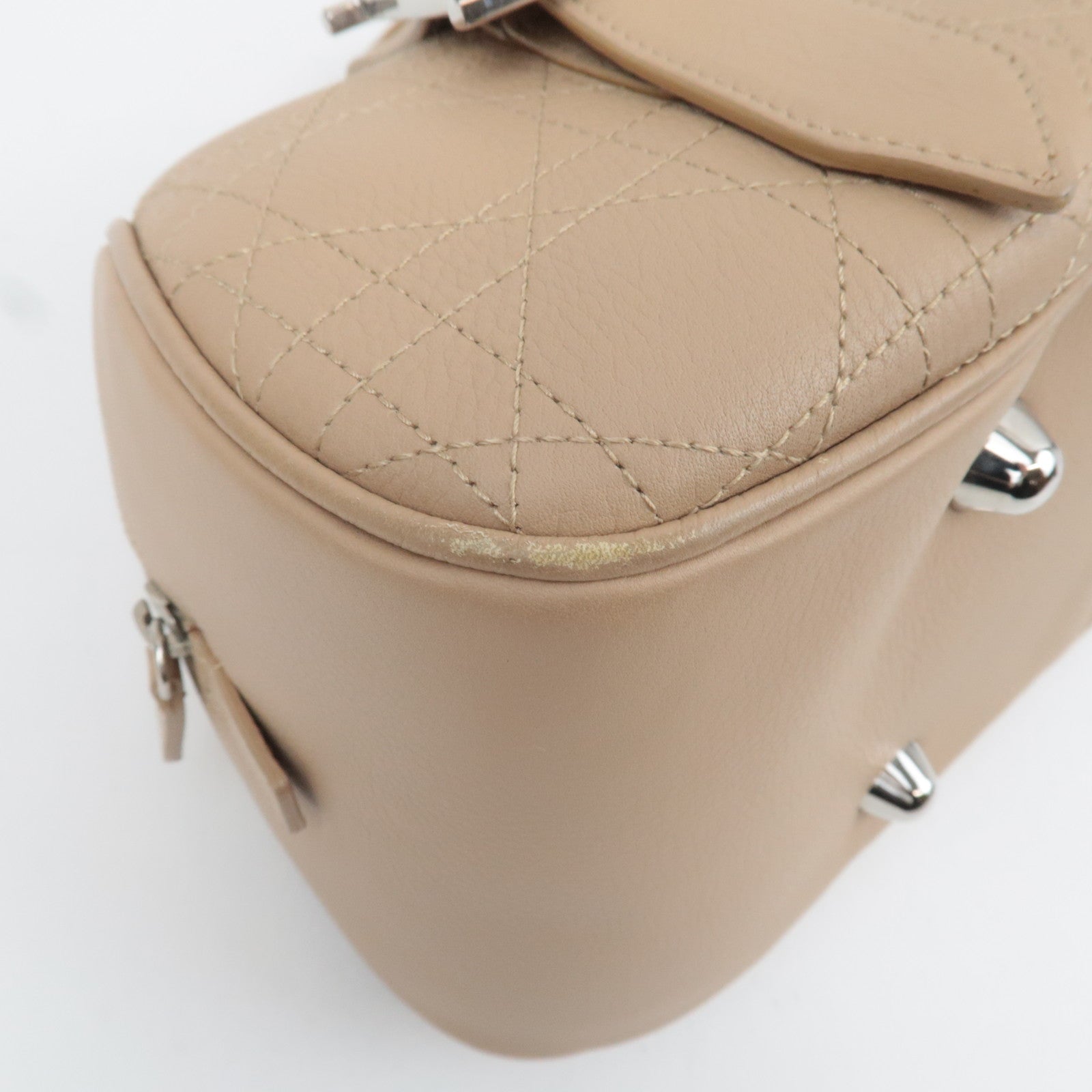 Christian Dior Cannage Leather Boston Hand Bag Beige