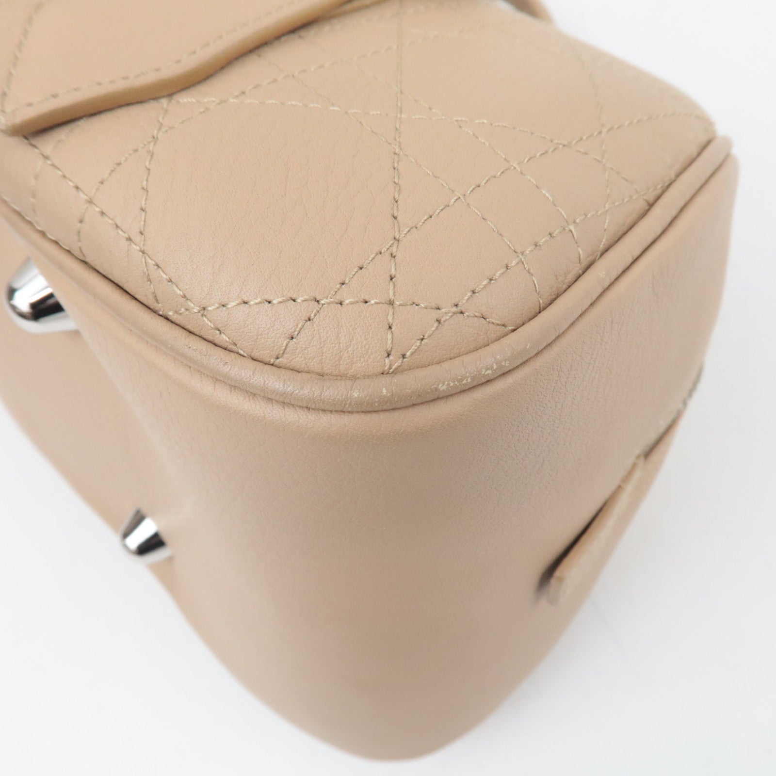 Christian Dior Cannage Leather Boston Hand Bag Beige