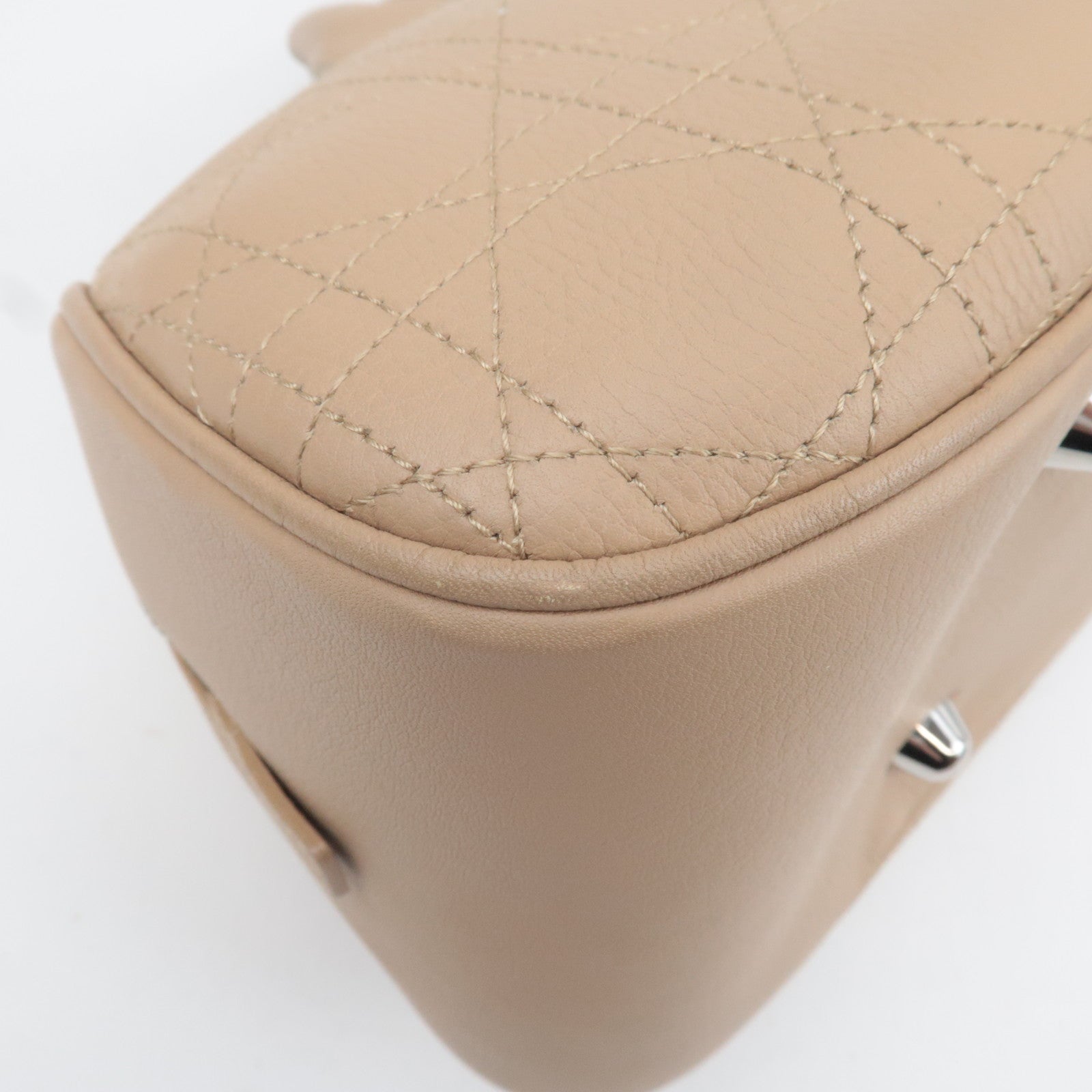 Christian Dior Cannage Leather Boston Hand Bag Beige