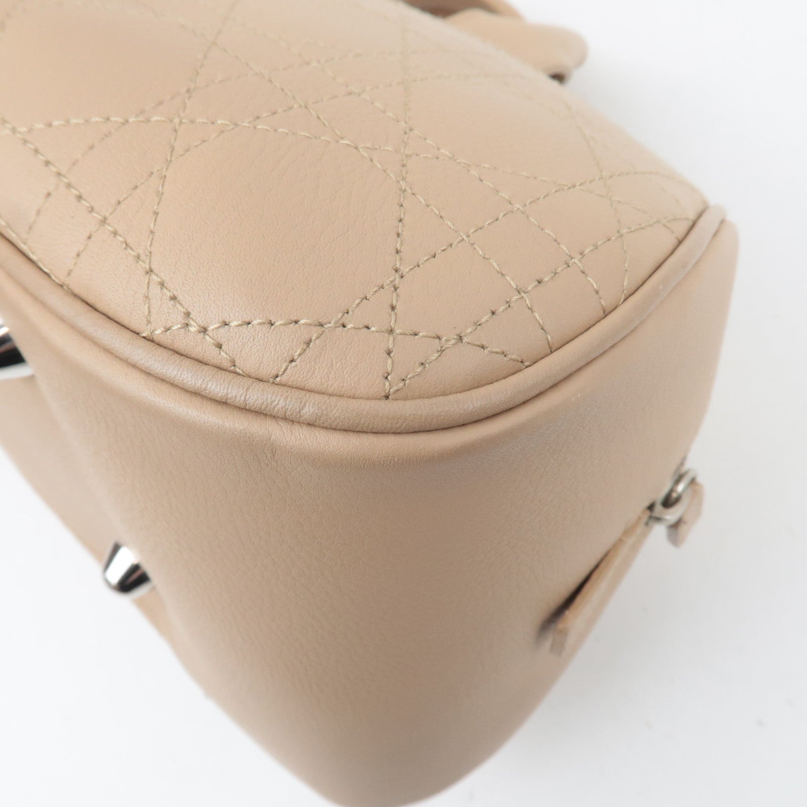 Christian Dior Cannage Leather Boston Hand Bag Beige