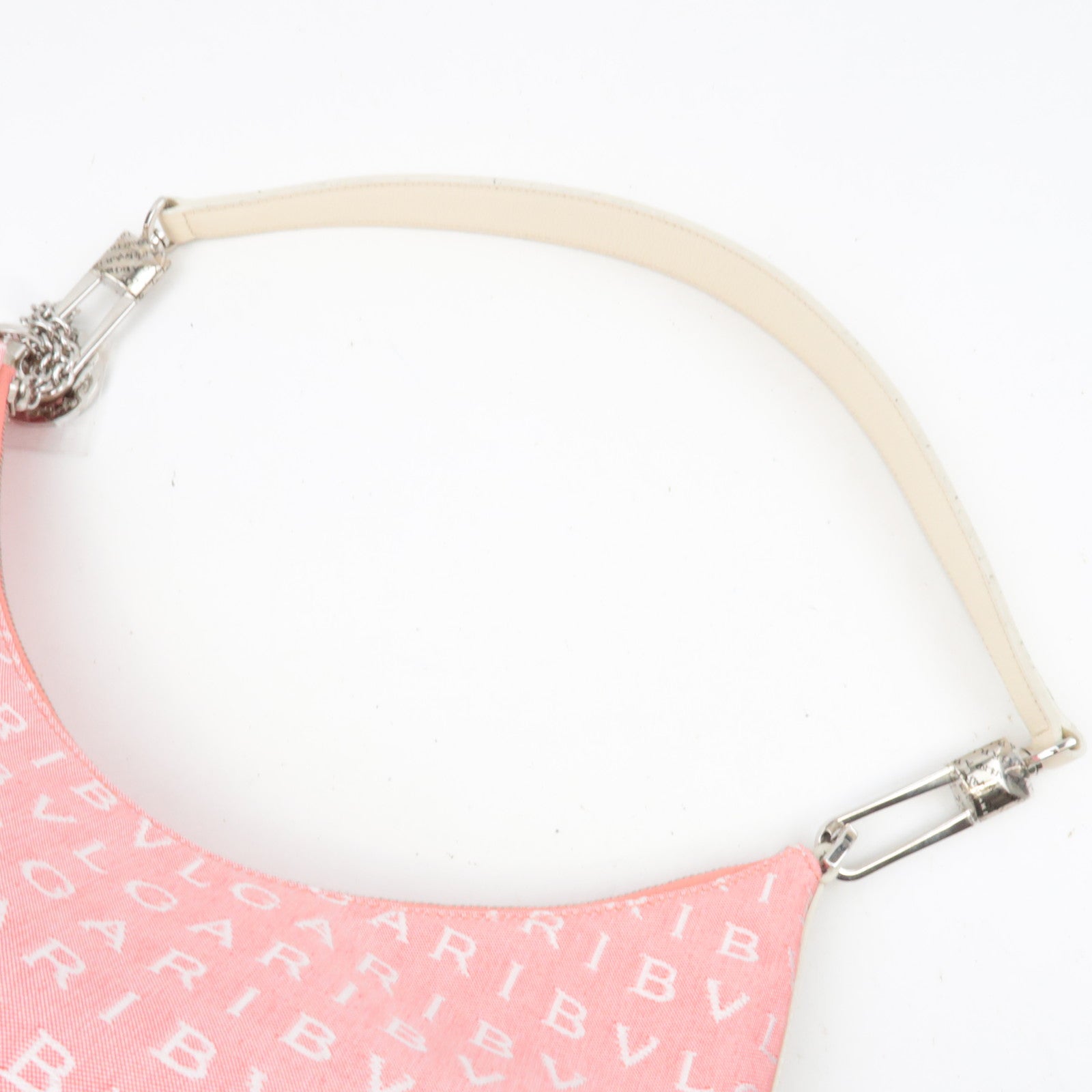 BVLGARI Logomania Canvas Leather Shoulder Bag Pink White