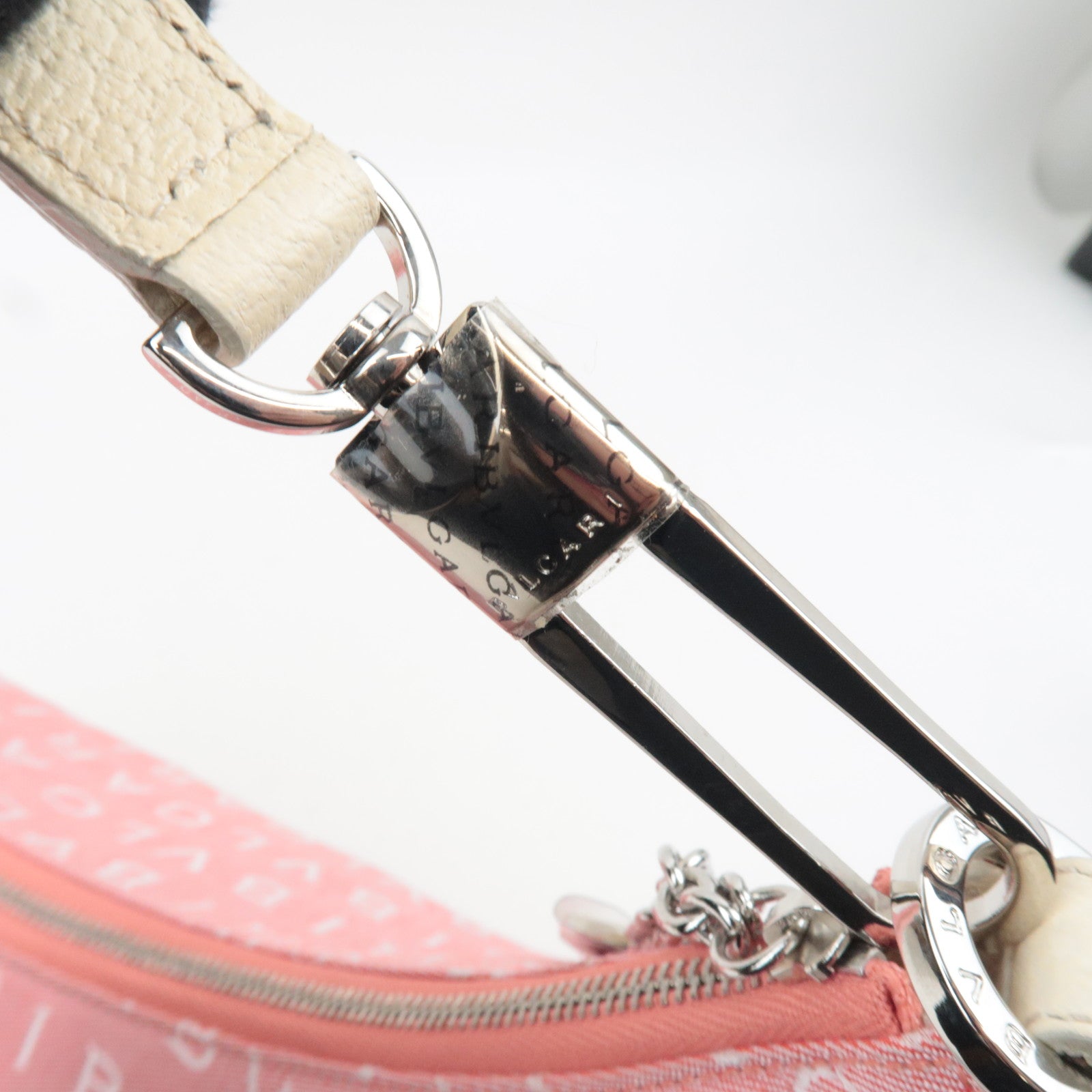 BVLGARI Logomania Canvas Leather Shoulder Bag Pink White