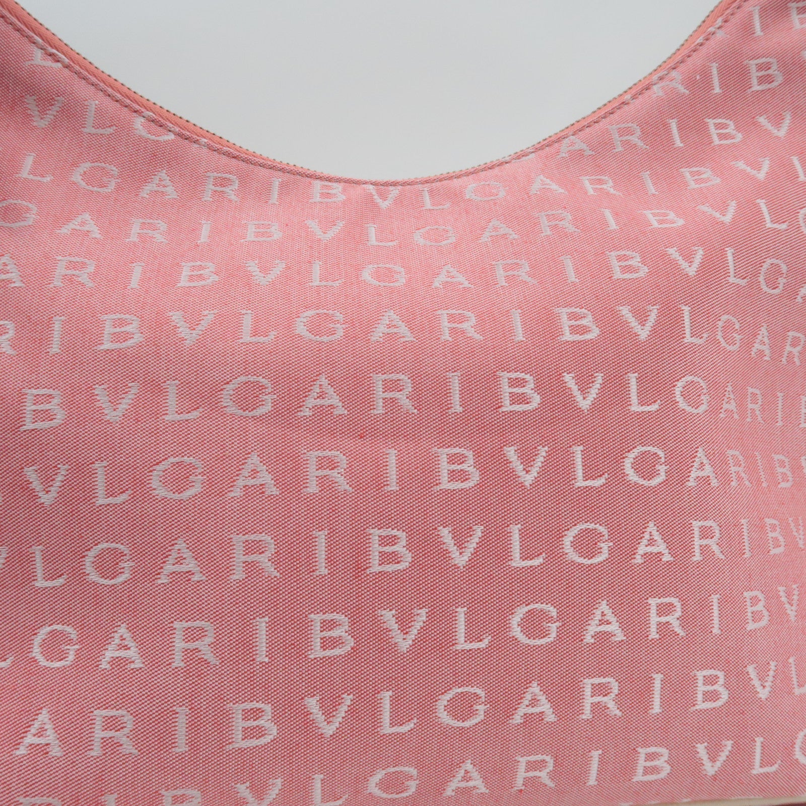 BVLGARI Logomania Canvas Leather Shoulder Bag Pink White