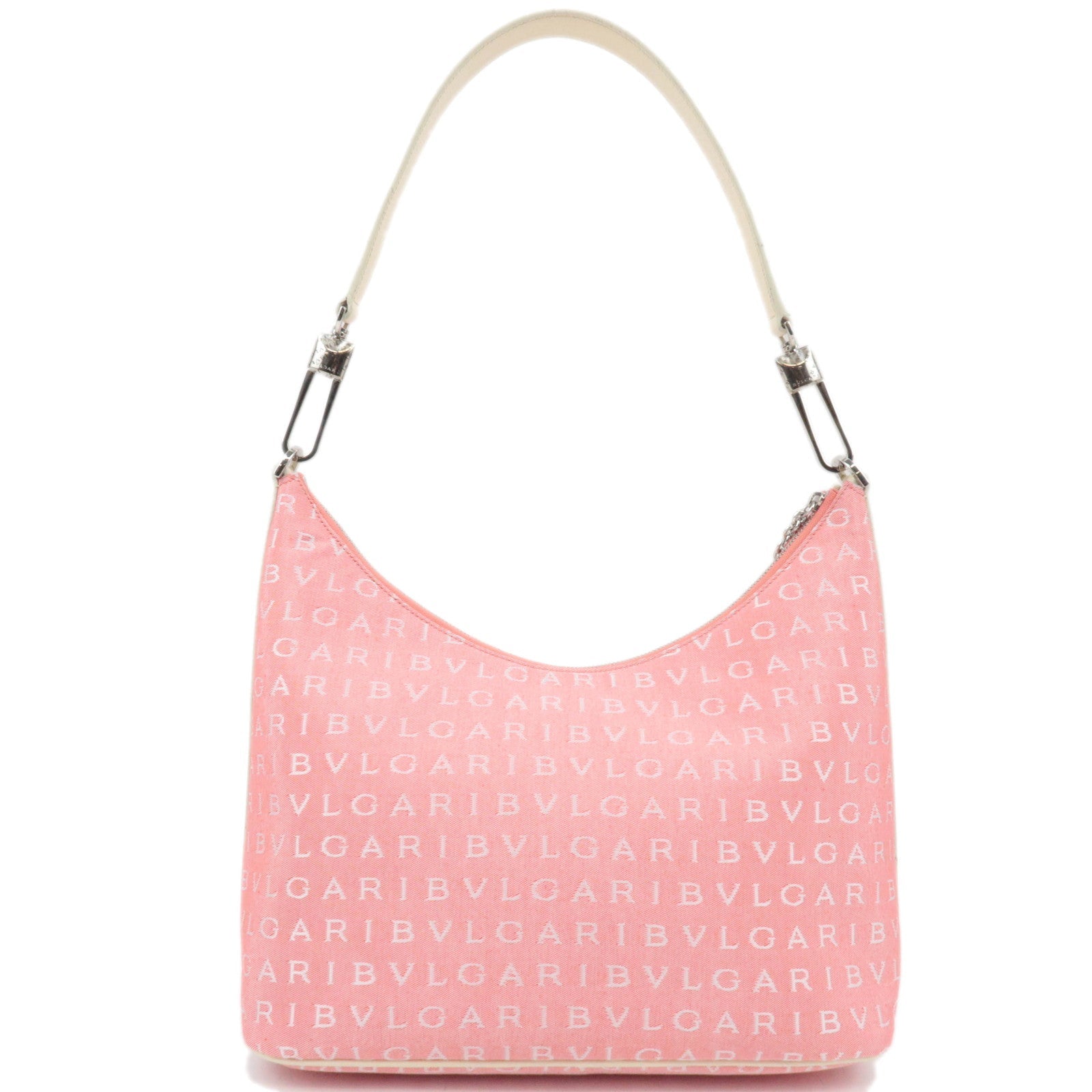 BVLGARI Logomania Canvas Leather Shoulder Bag Pink White