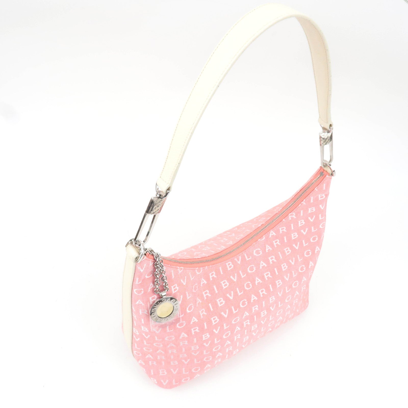 BVLGARI Logomania Canvas Leather Shoulder Bag Pink White