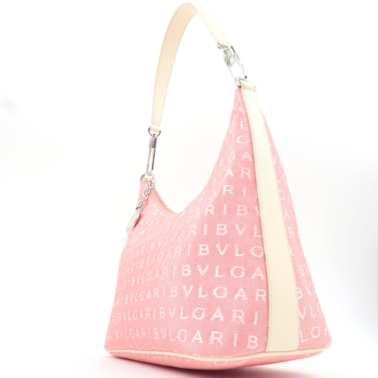BVLGARI Logomania Canvas Leather Shoulder Bag Pink White