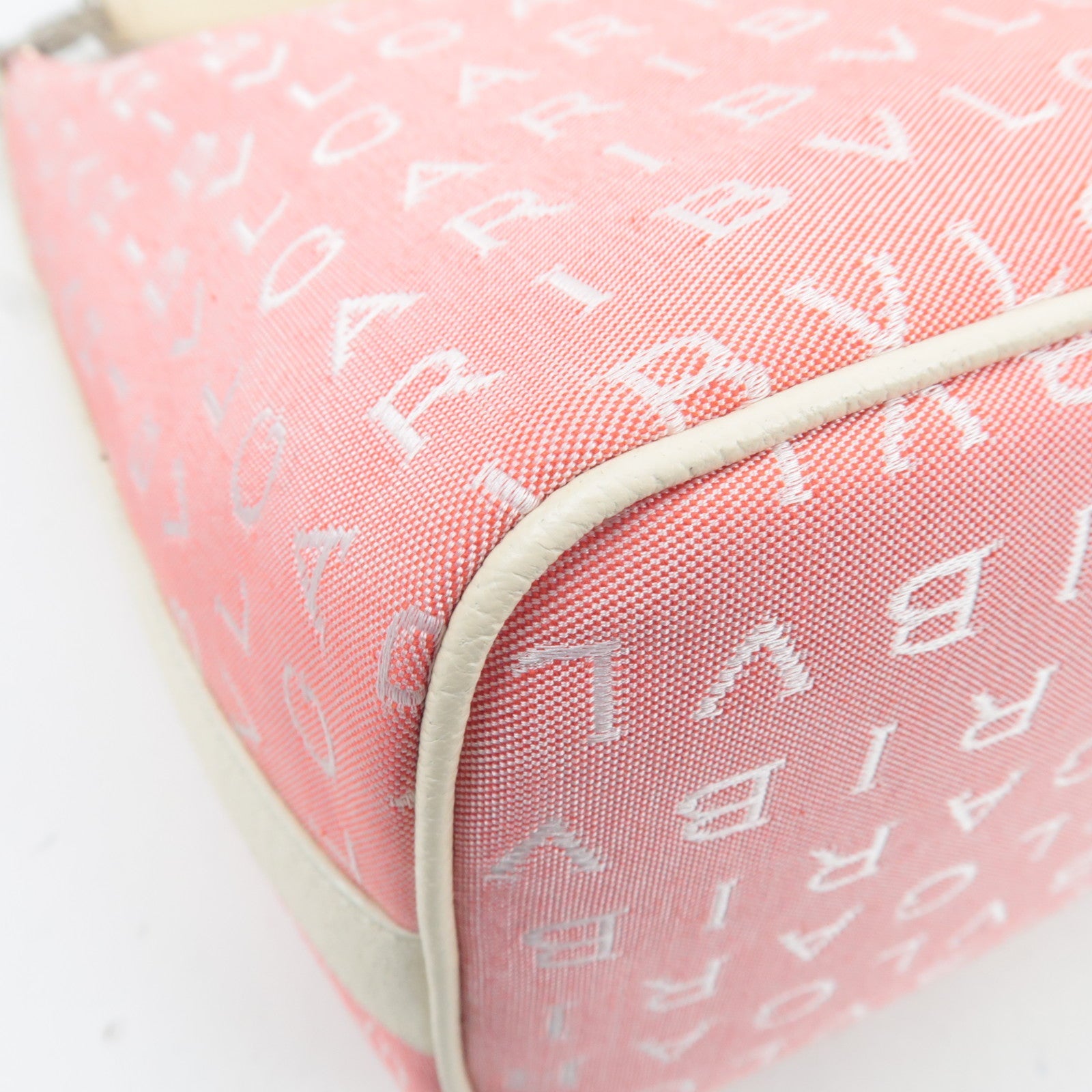 BVLGARI Logomania Canvas Leather Shoulder Bag Pink White