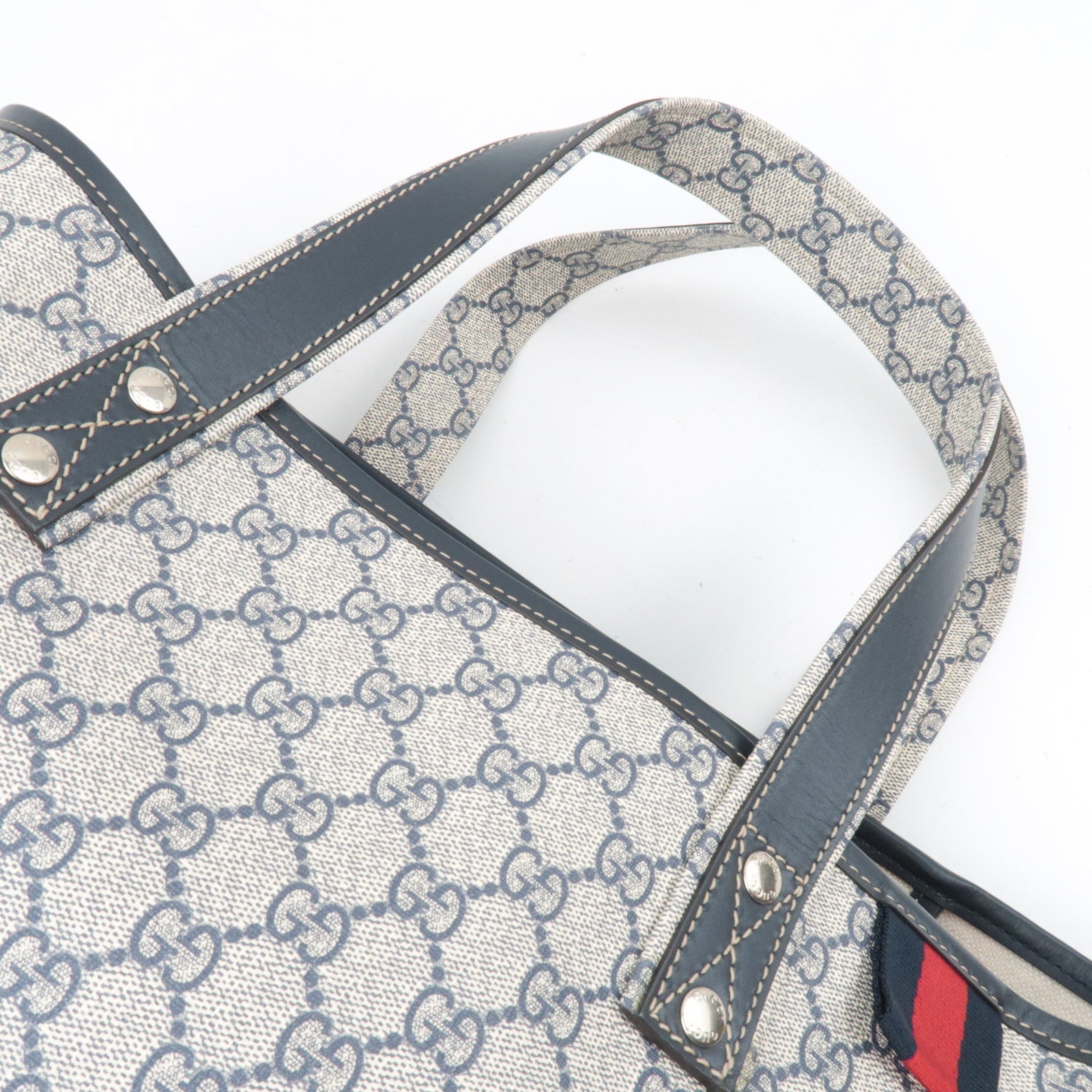 GUCCI GG Supreme Leather Tote Bag Beige Navy 211134